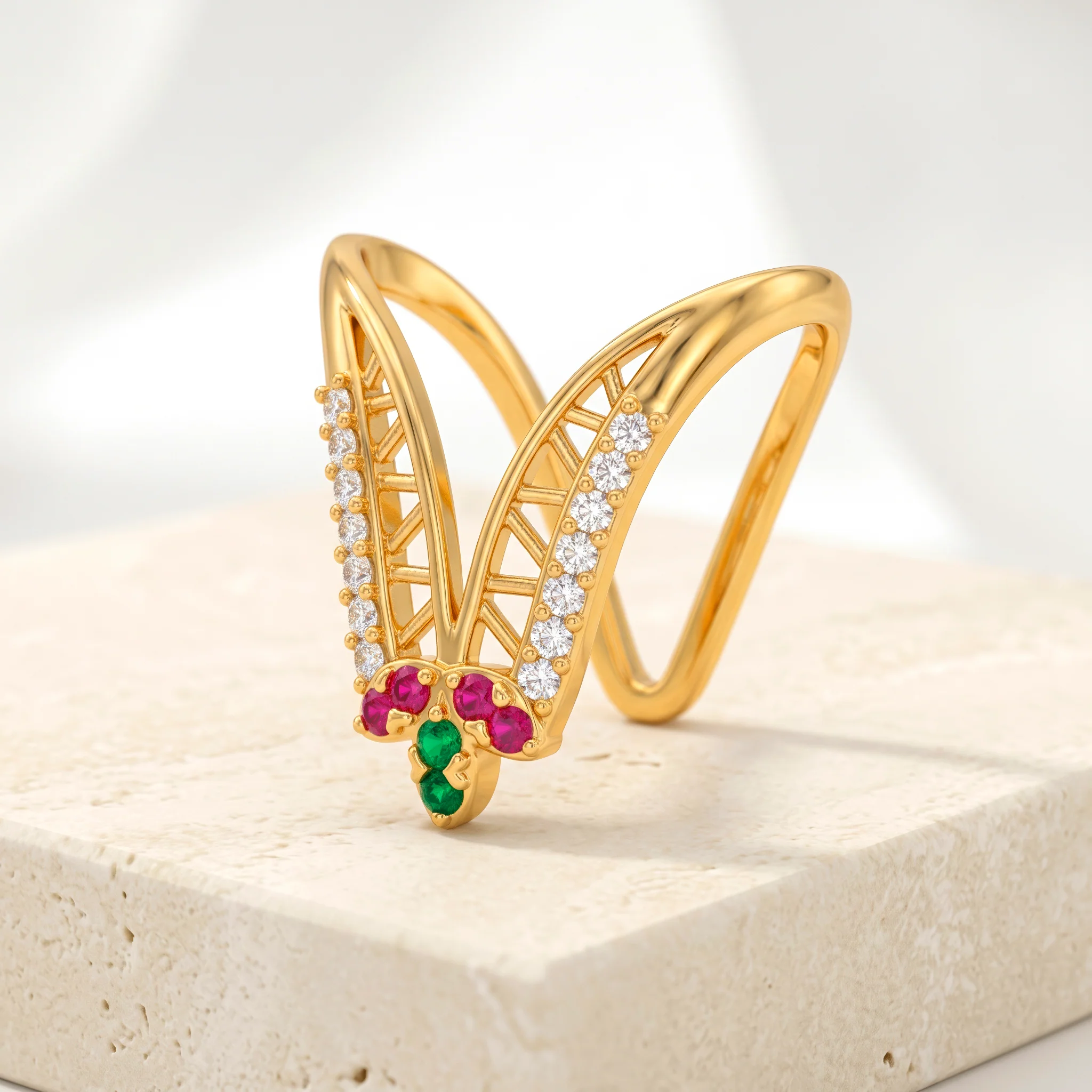PRAO Ring Anti-Tarnish V-Shape Crystal (Adjustable Size) - Image 4