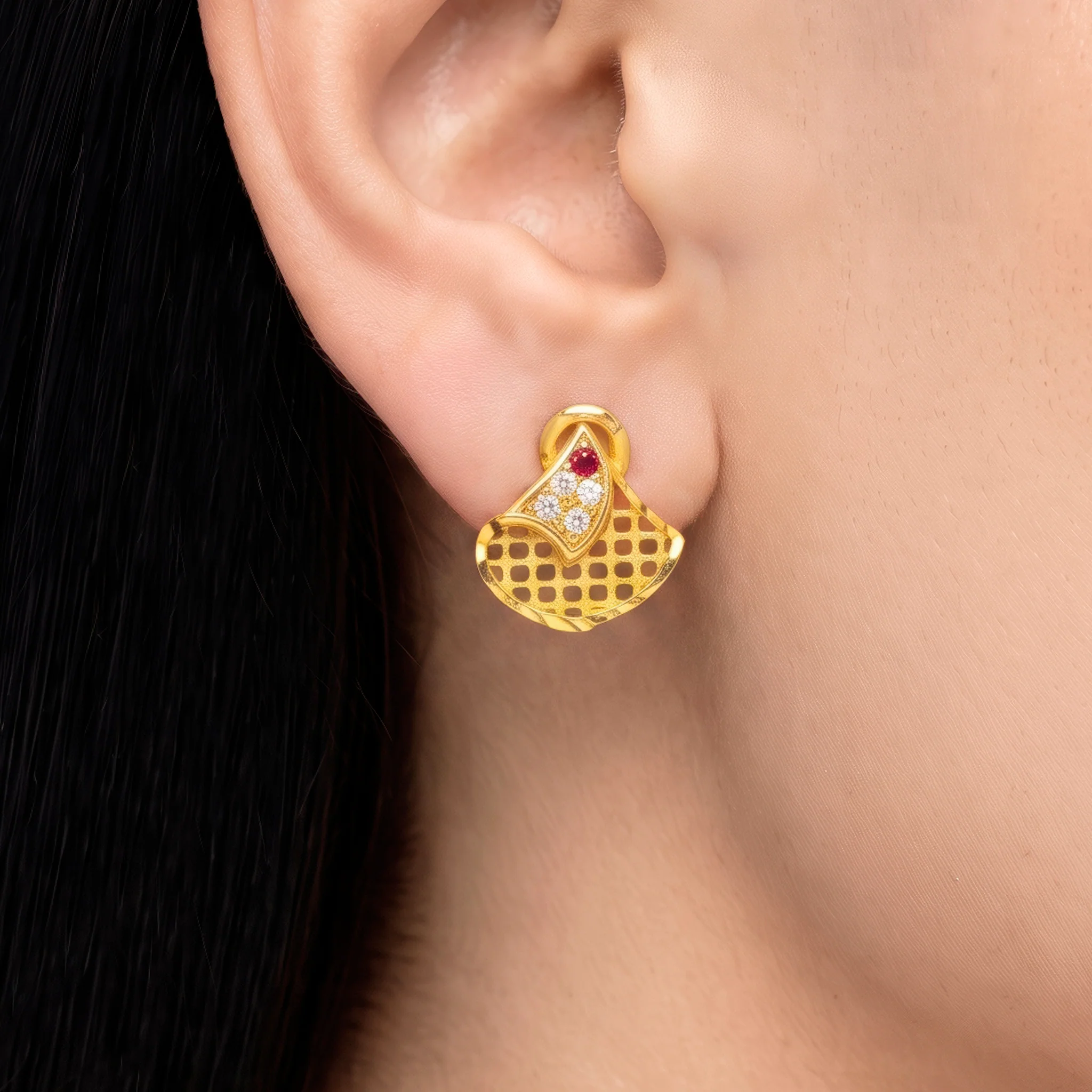 PRAO Earrings Anti-Tarnish Fan Crystal Studs - Image 2