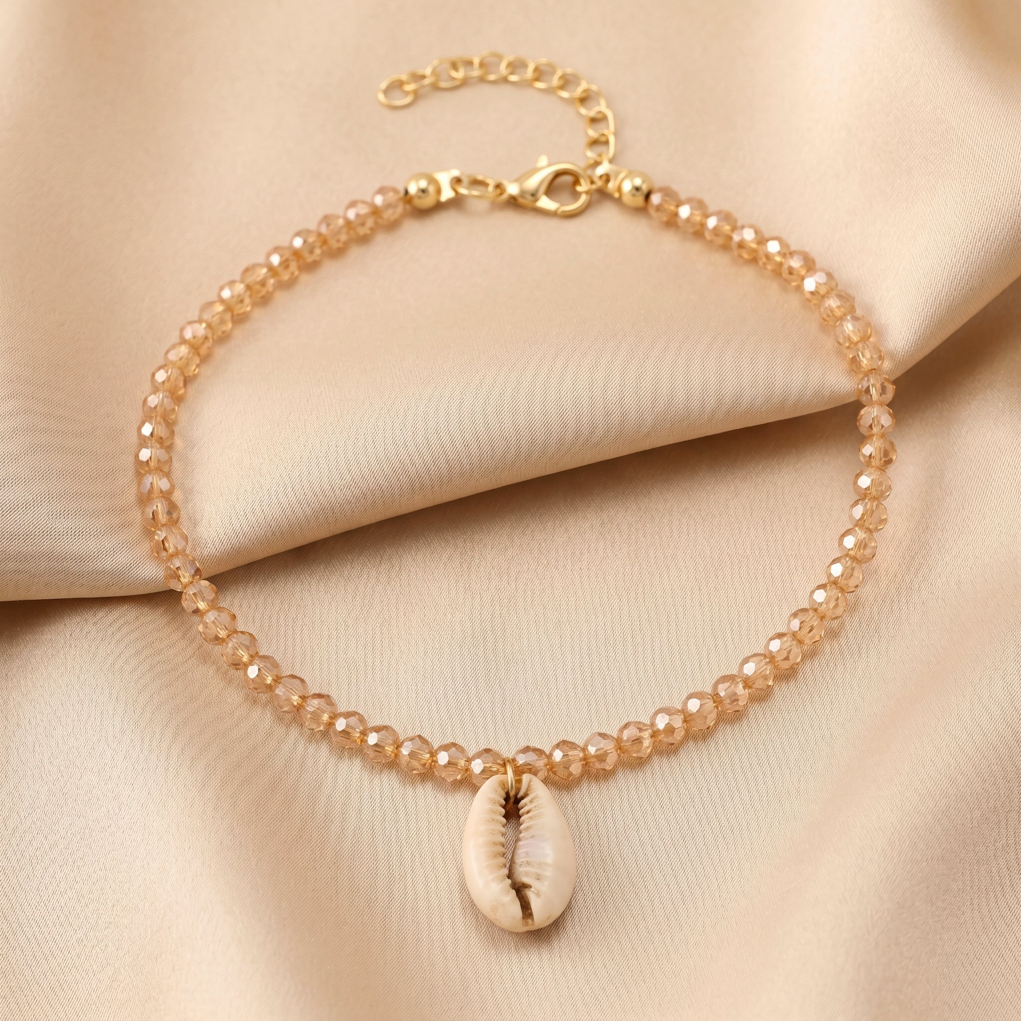 PRAO Anklet Anti-Tarnish Crystal Bead Chain with Shell Charms - Image 2