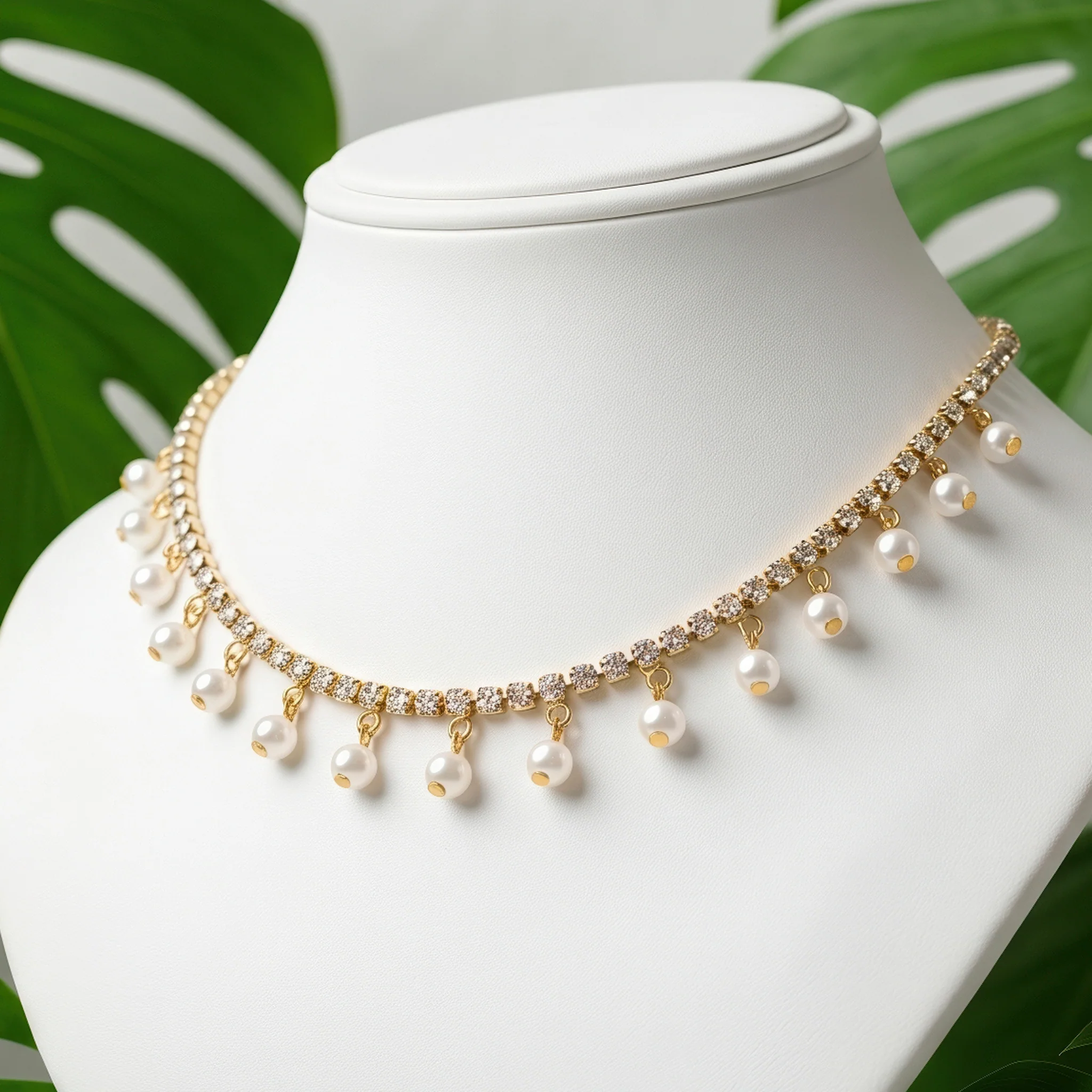 PRAO Necklace Anti-Tarnish Pearl Charm Tennis Chain Set - Image 4