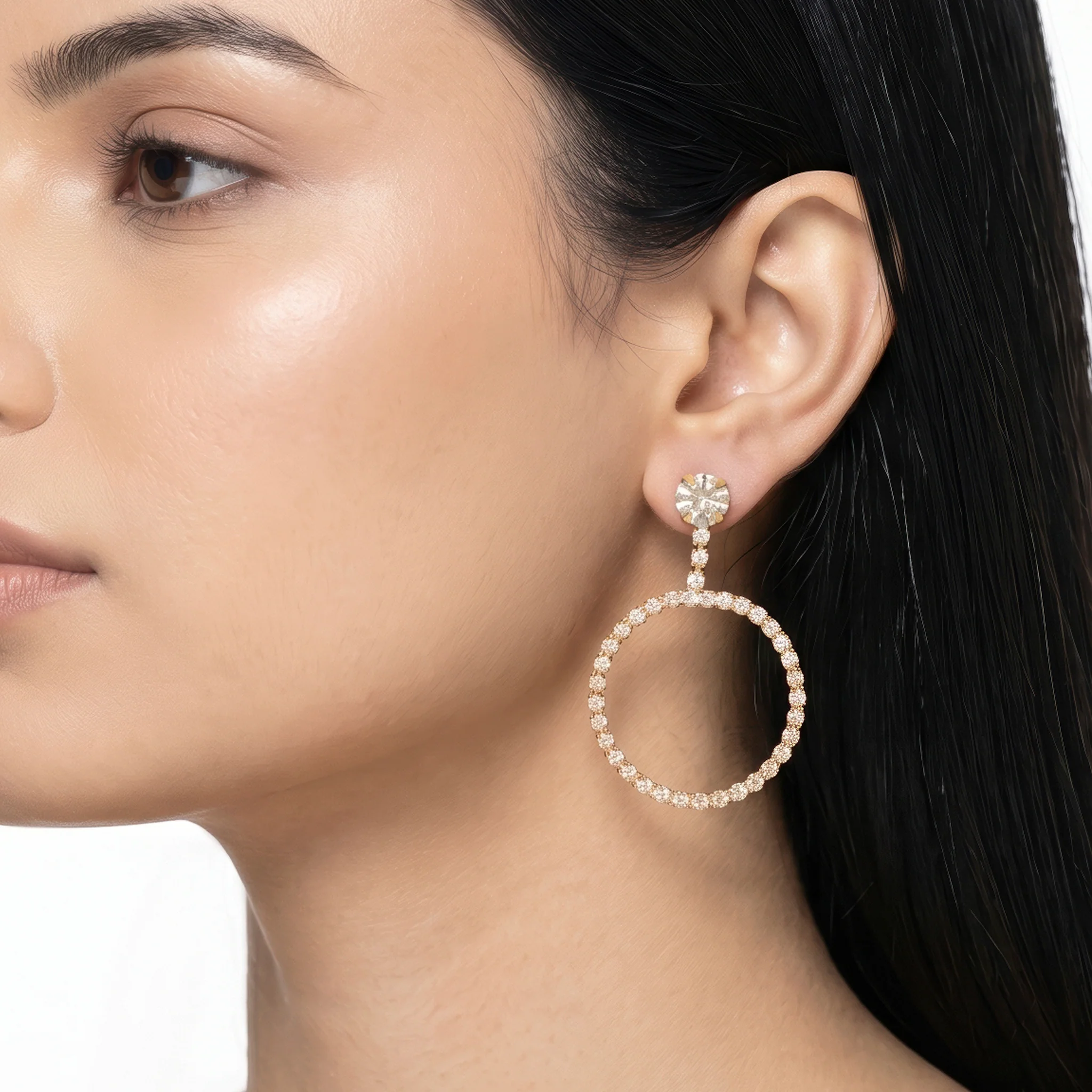 PRAO Earrings Anti-Tarnish Crystal-Encrusted Hoops - Image 2