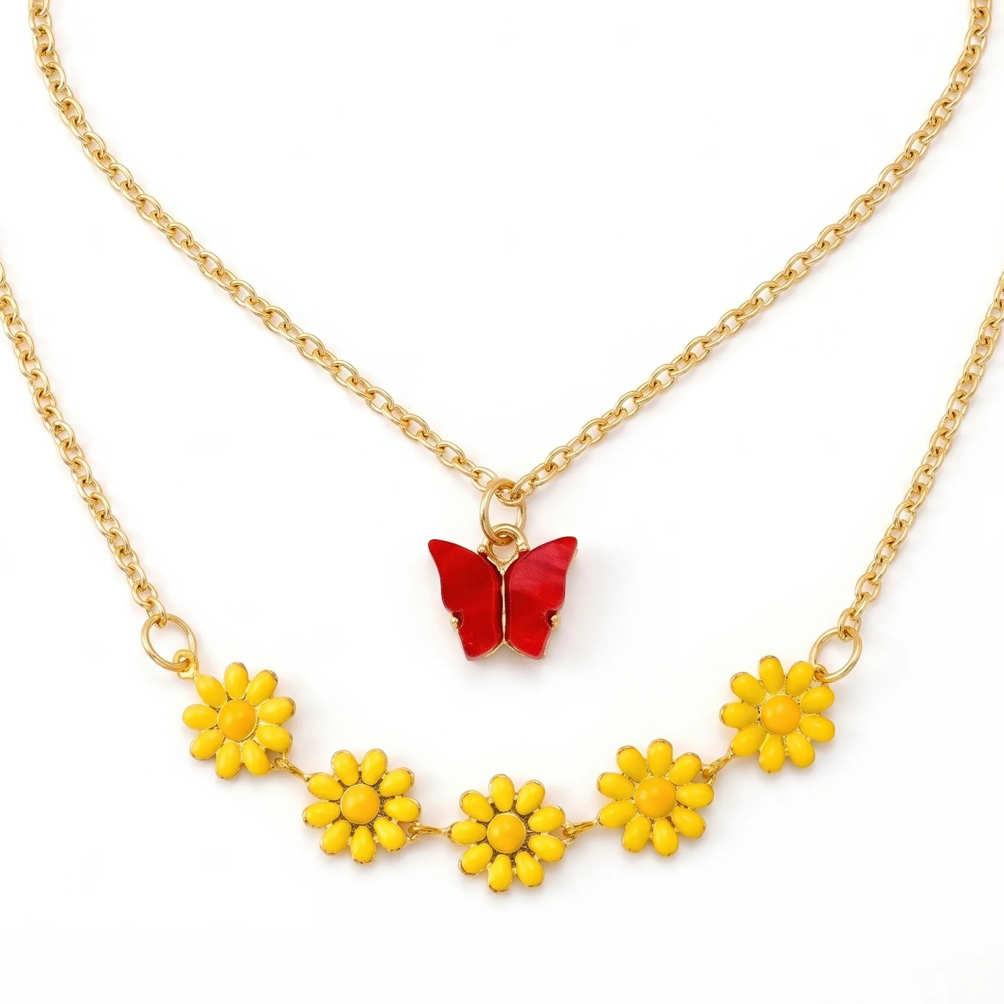 PRAO Necklace Anti-Tarnish Butterfly & Daisy Charm Chain - Image 3