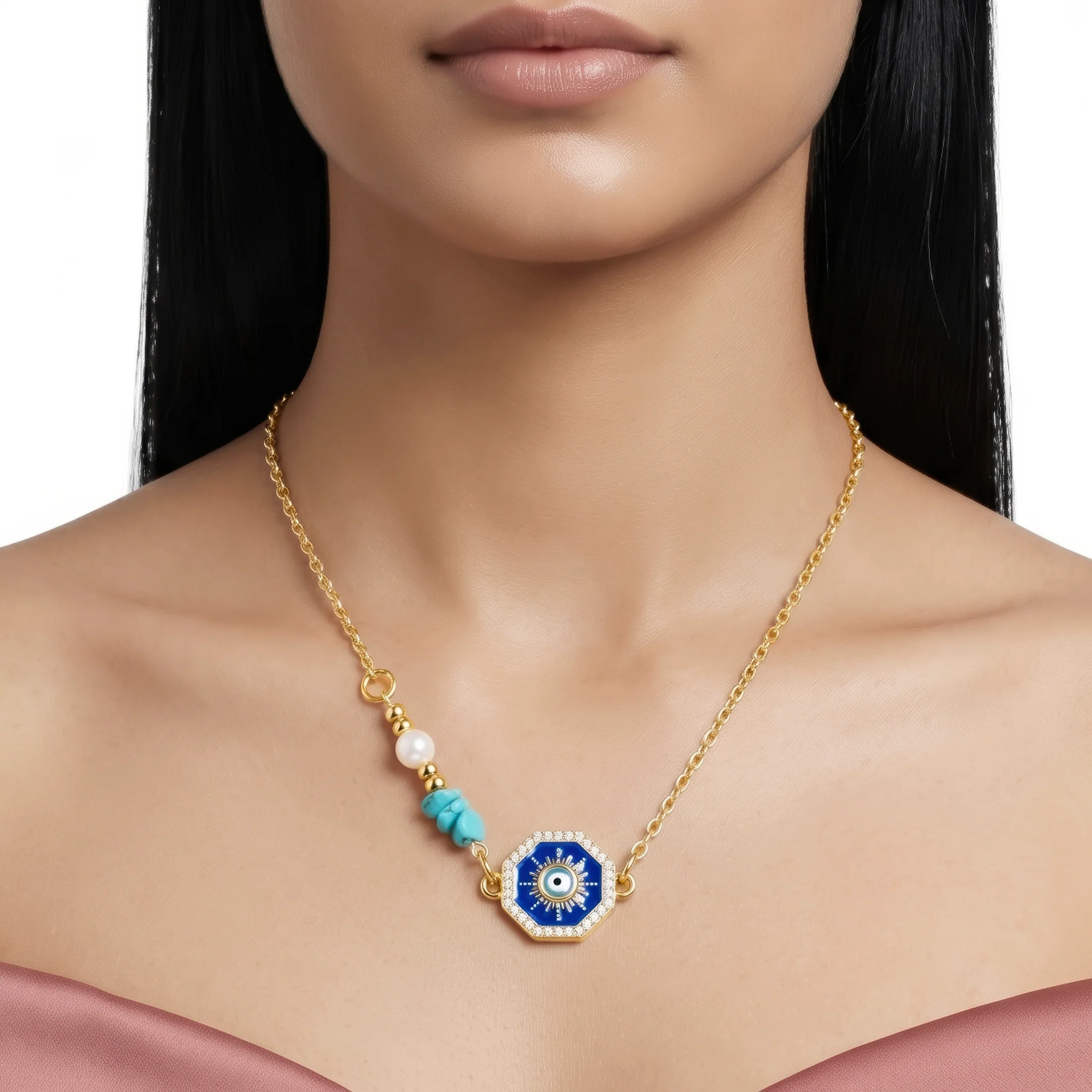 PRAO Necklace Anti-Tarnish Gold Plated Evil Eye Pendant - Image 3