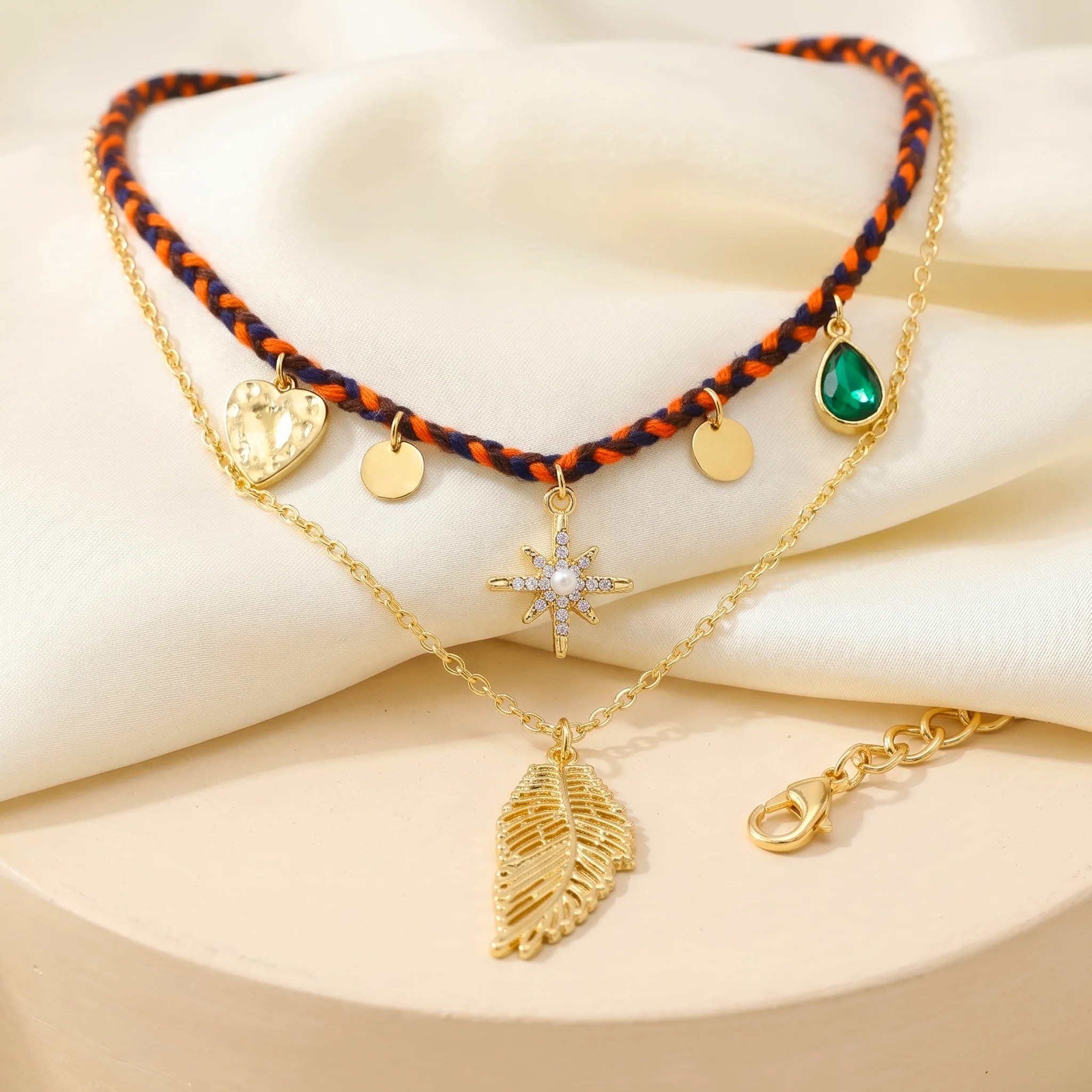 PRAO Necklace Anti-Tarnish Feather Pendant Layered Chain - Image 4