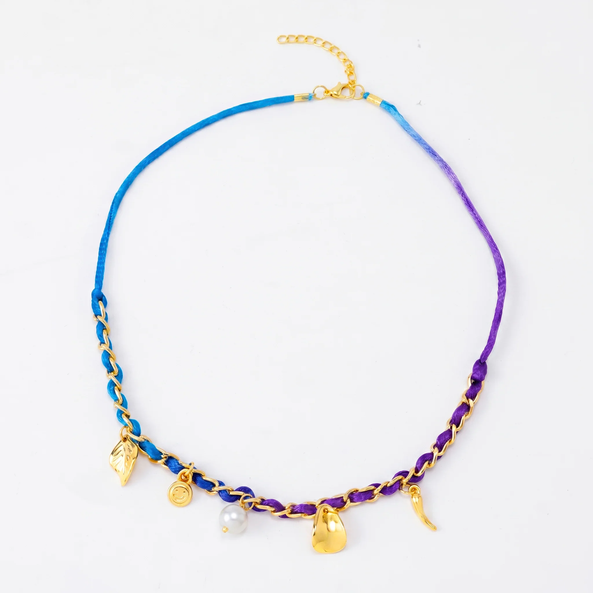 PRAO Necklace Anti-Tarnish Mixed Charms Ribbon - Image 3