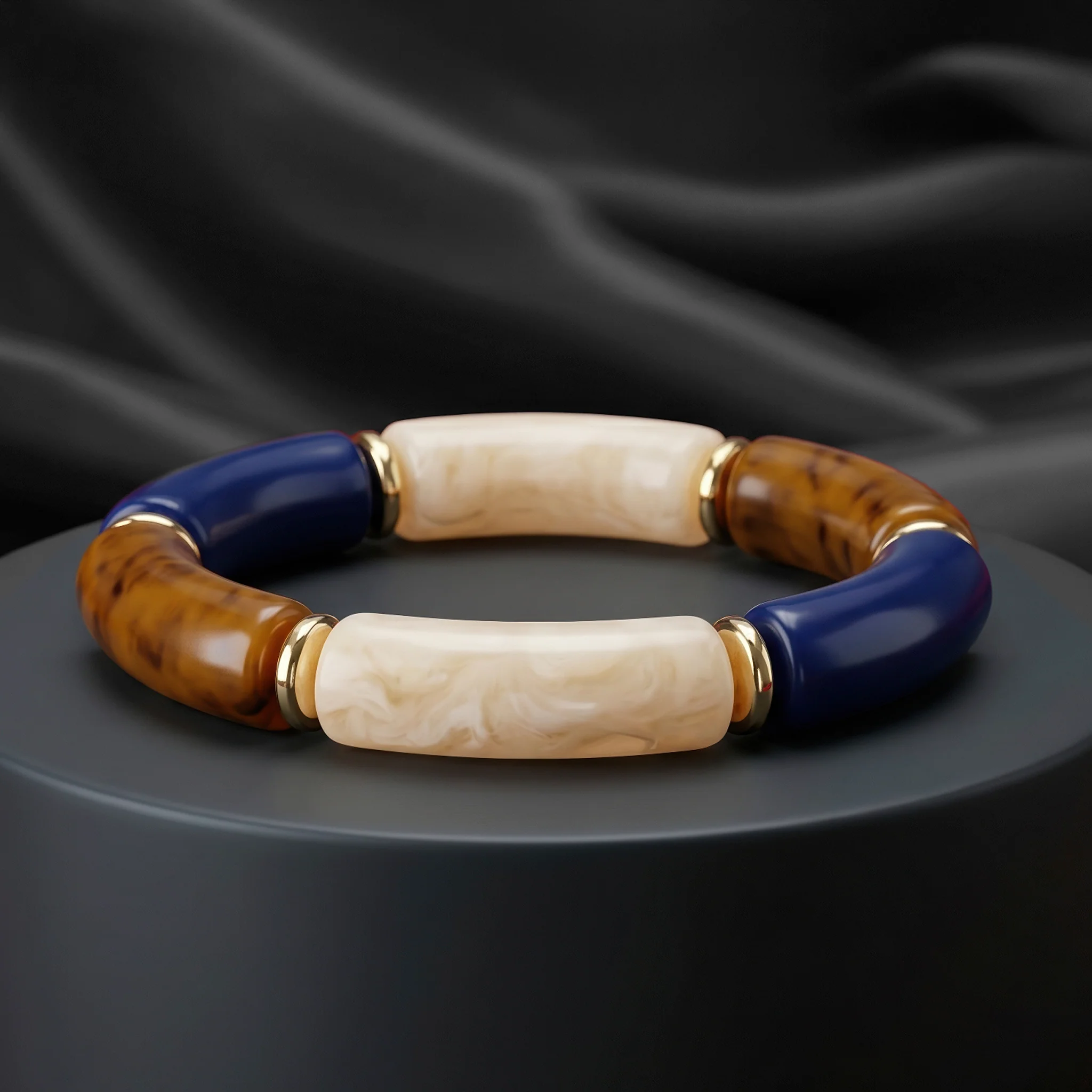 PRAO Bracelet Anti-Tarnish Tube Bead Bangle (Adjustable Size)