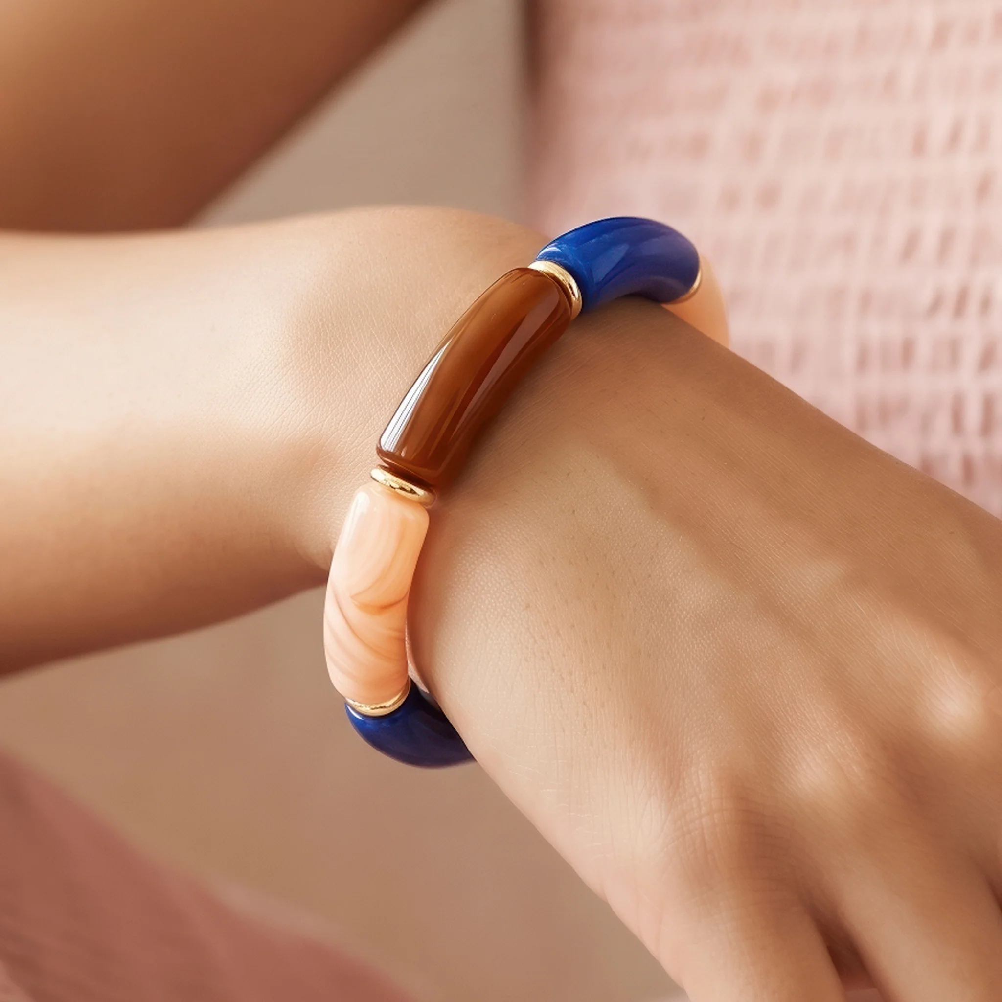 PRAO Bracelet Anti-Tarnish Tube Bead Bangle (Adjustable Size) - Image 2