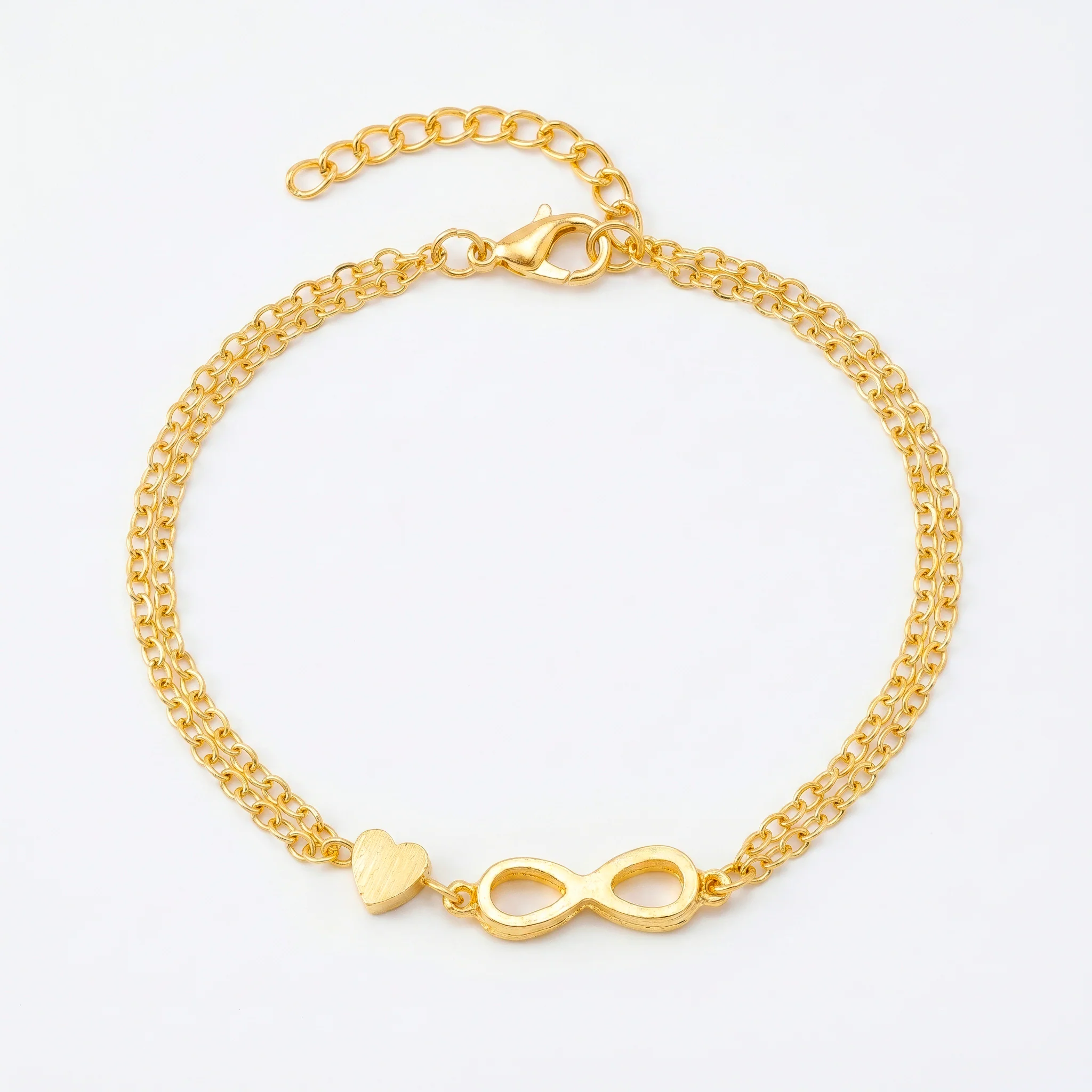 PRAO Anklet Anti-Tarnish Infinity Charm Double-Strand Chain - Image 3