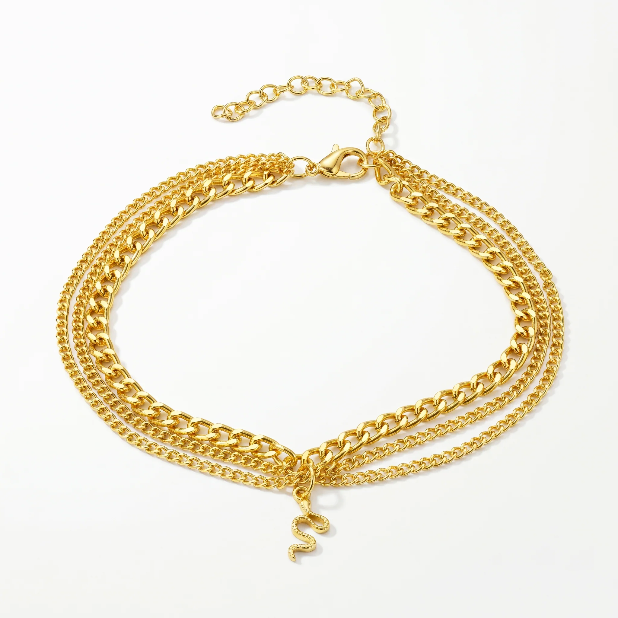 PRAO Anklet Anti-Tarnish Wavy Snake Charm Layered Chain - Image 3