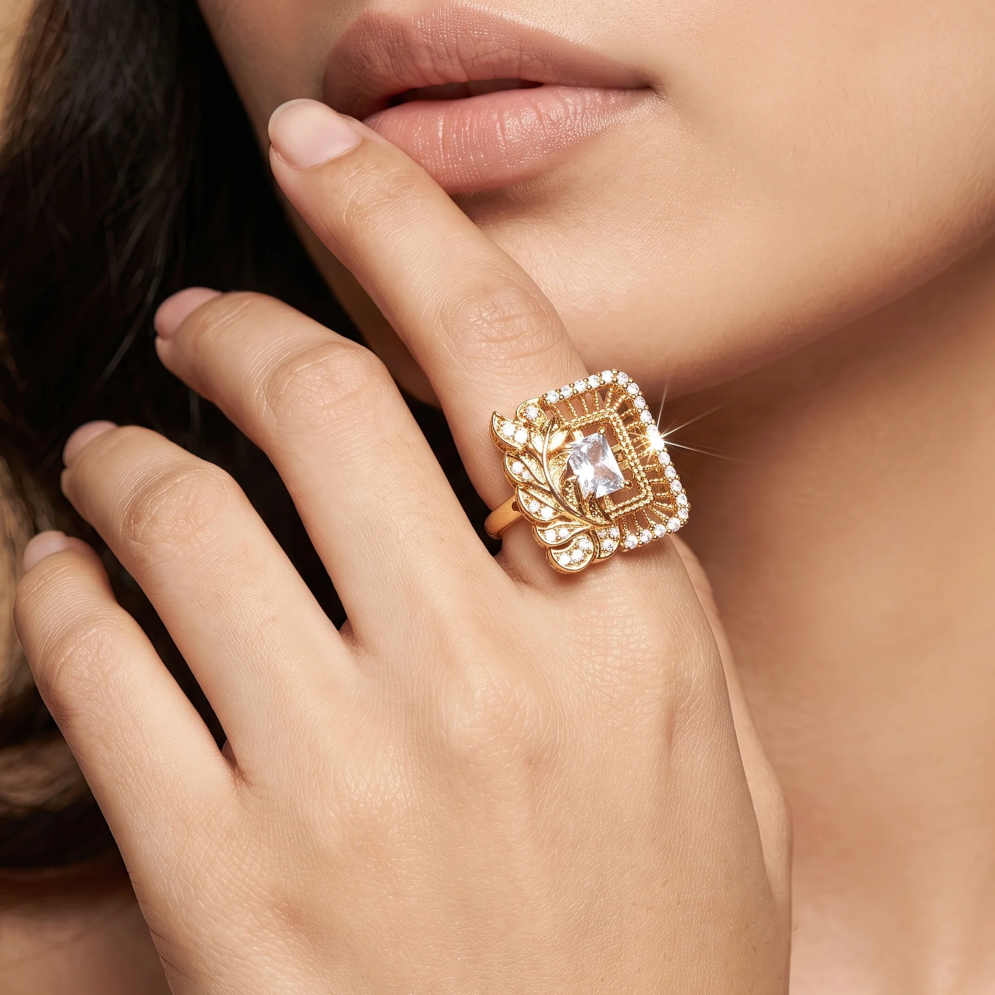 PRAO Ring Anti-Tarnish Emerald-Cut Crystal (Adjustable Size) - Image 3