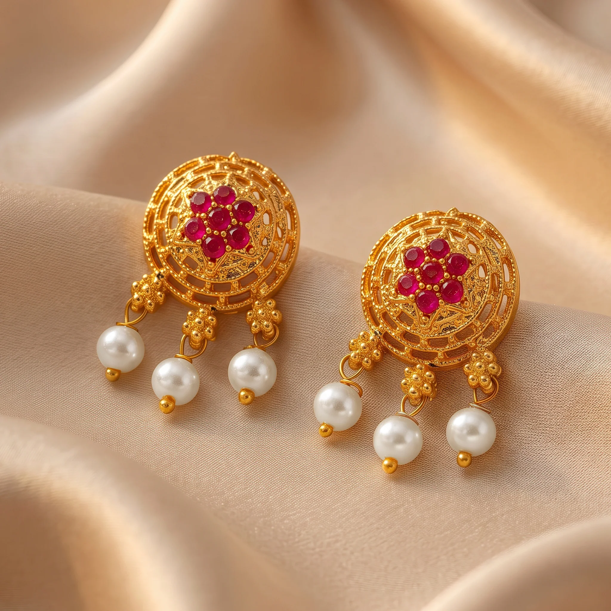 PRAO Earrings Anti-Tarnish Filigree Pearl Dangles
