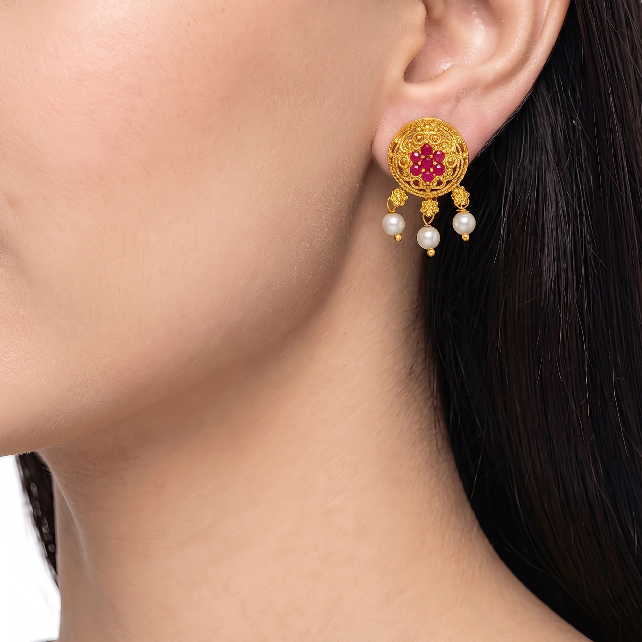 PRAO Earrings Anti-Tarnish Filigree Pearl Dangles - Image 3