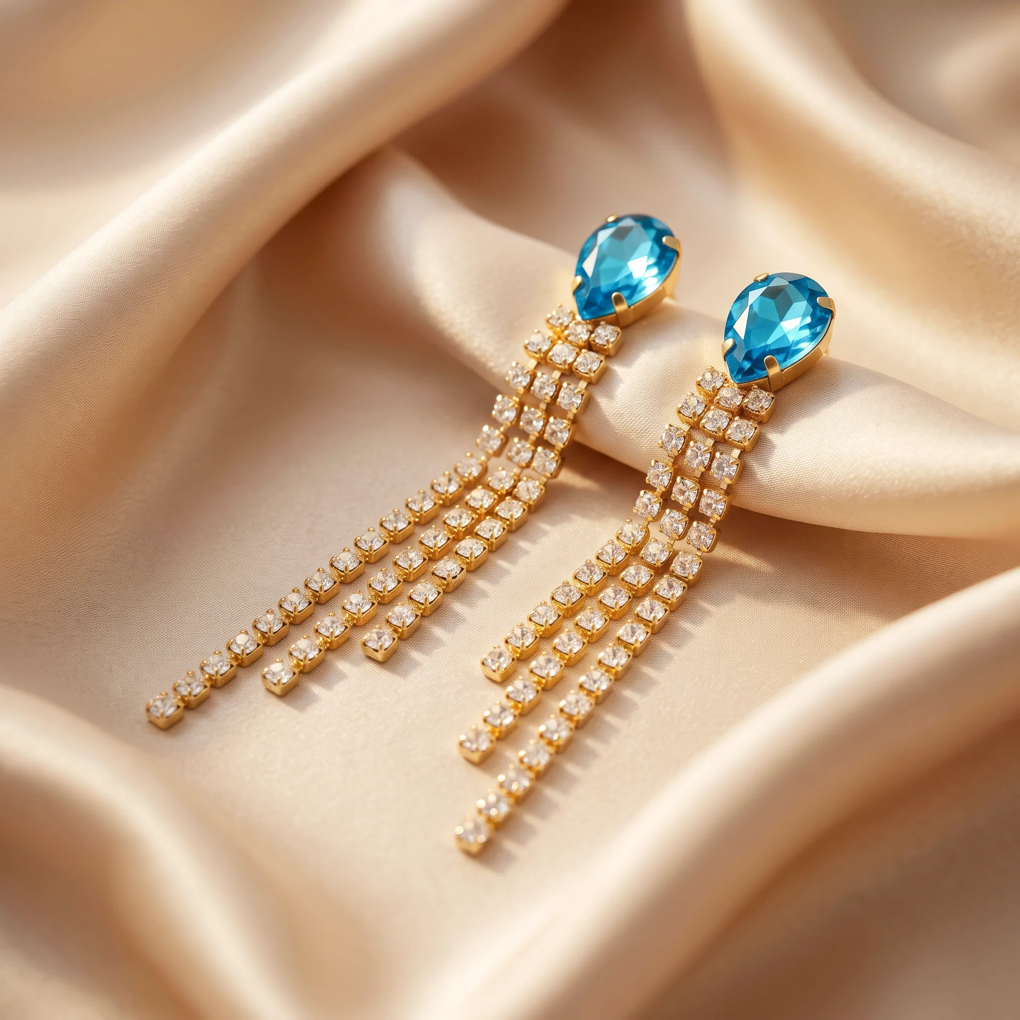 PRAO Earrings Anti-Tarnish Drop Crystal Rhinestone Tassel Dangles - Image 4