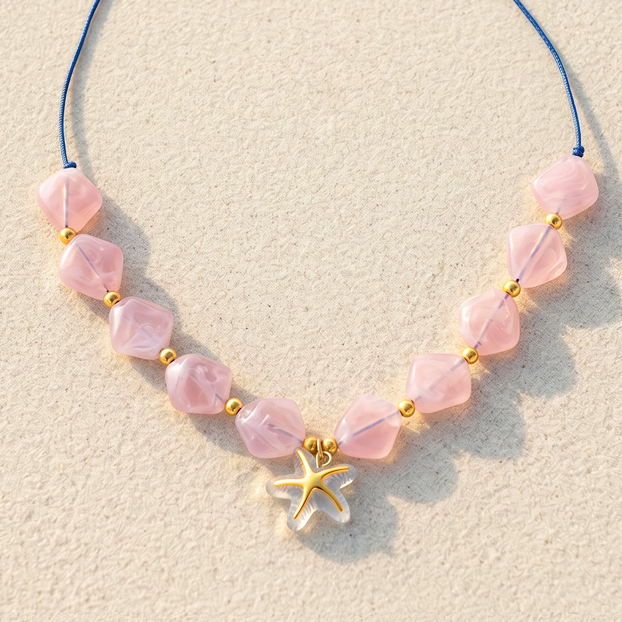 PRAO Necklace Anti-Tarnish Pink Beaded Starfish Chain - Image 7