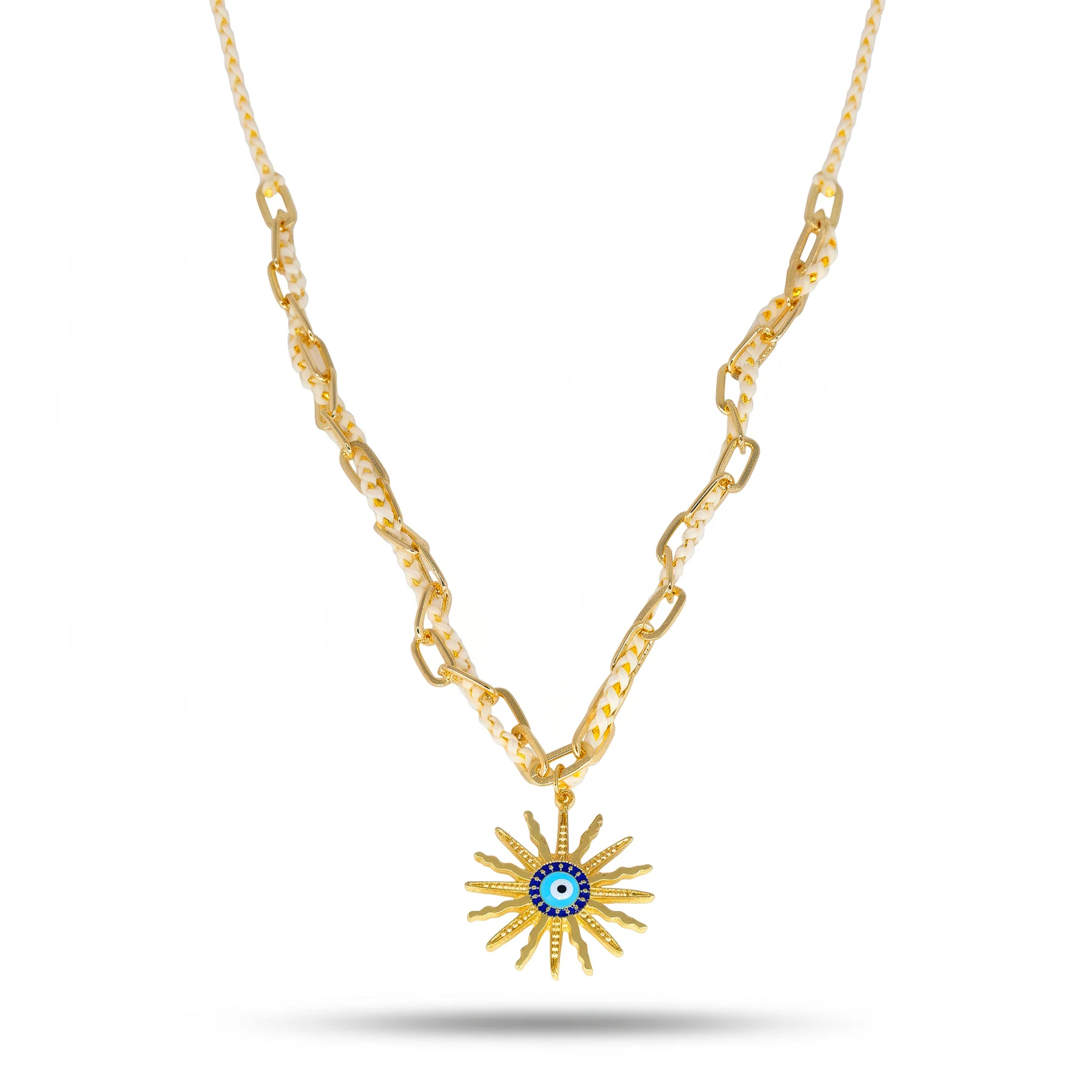 PRAO Necklace Anti-Tarnish Sunburst Evil Eye Chain - Image 3