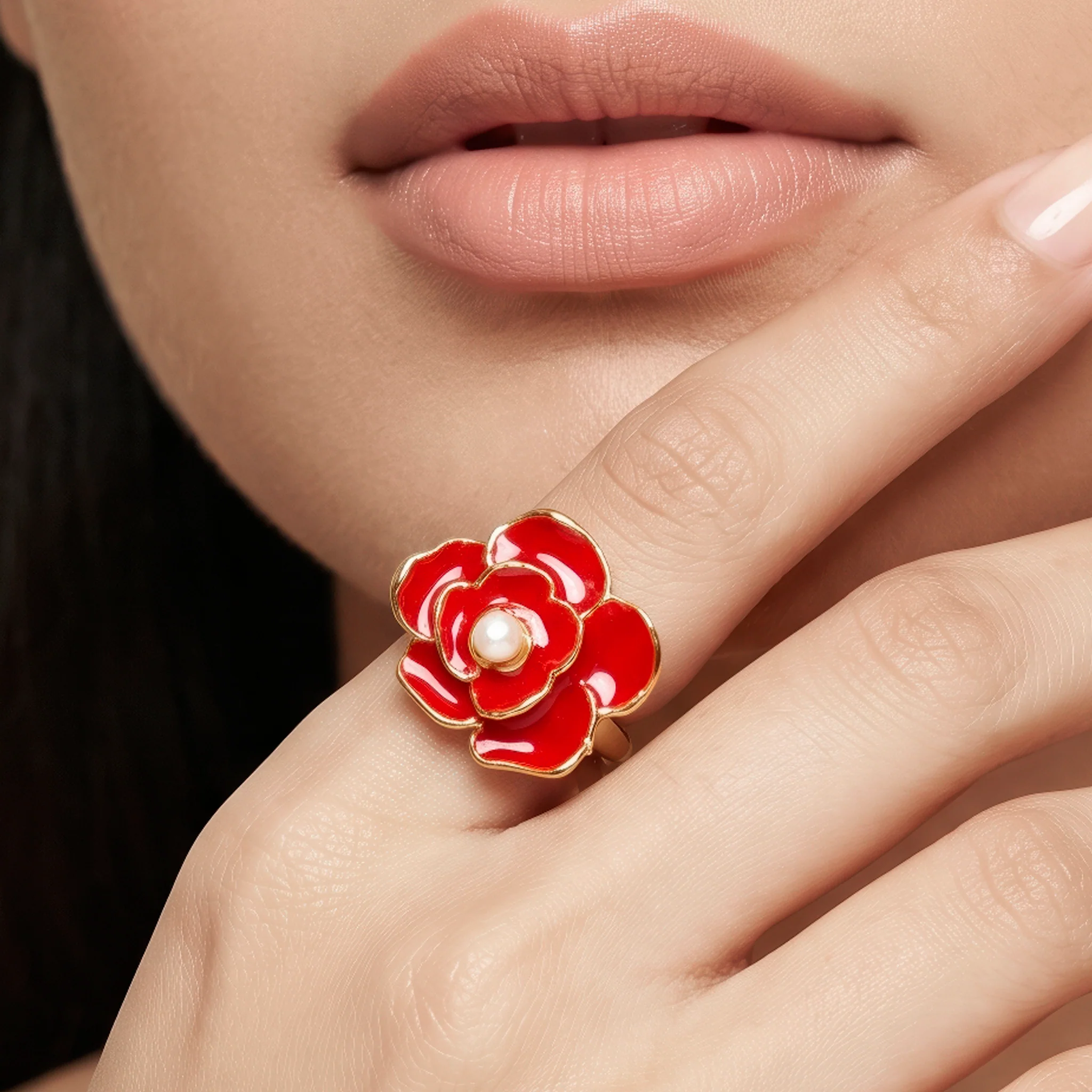 PRAO Ring Anti-Tarnish Red Rose Ring (Adjustable Size)