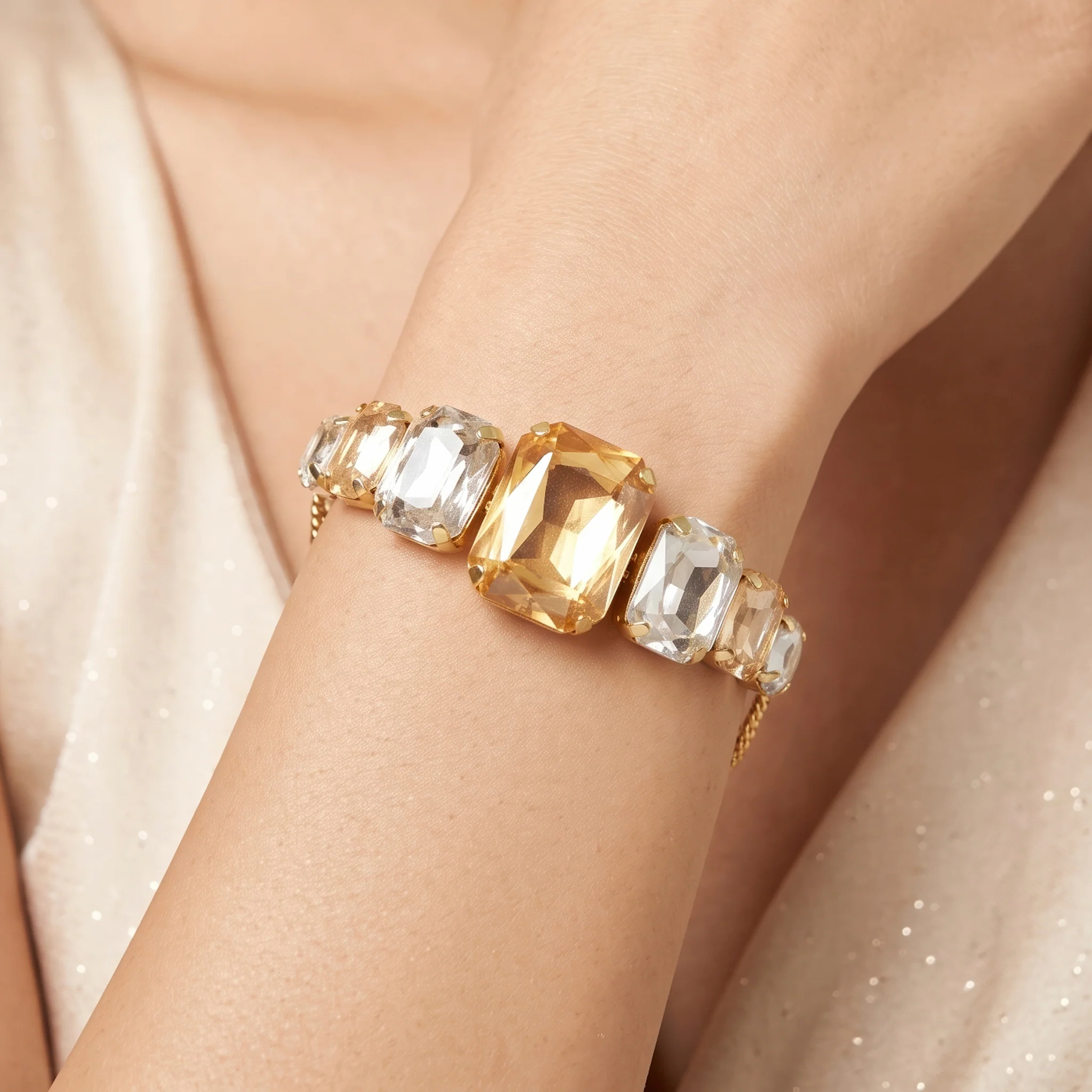 PRAO Bracelet Anti-Tarnish Yellow Stone Chain (Adjustable Size)