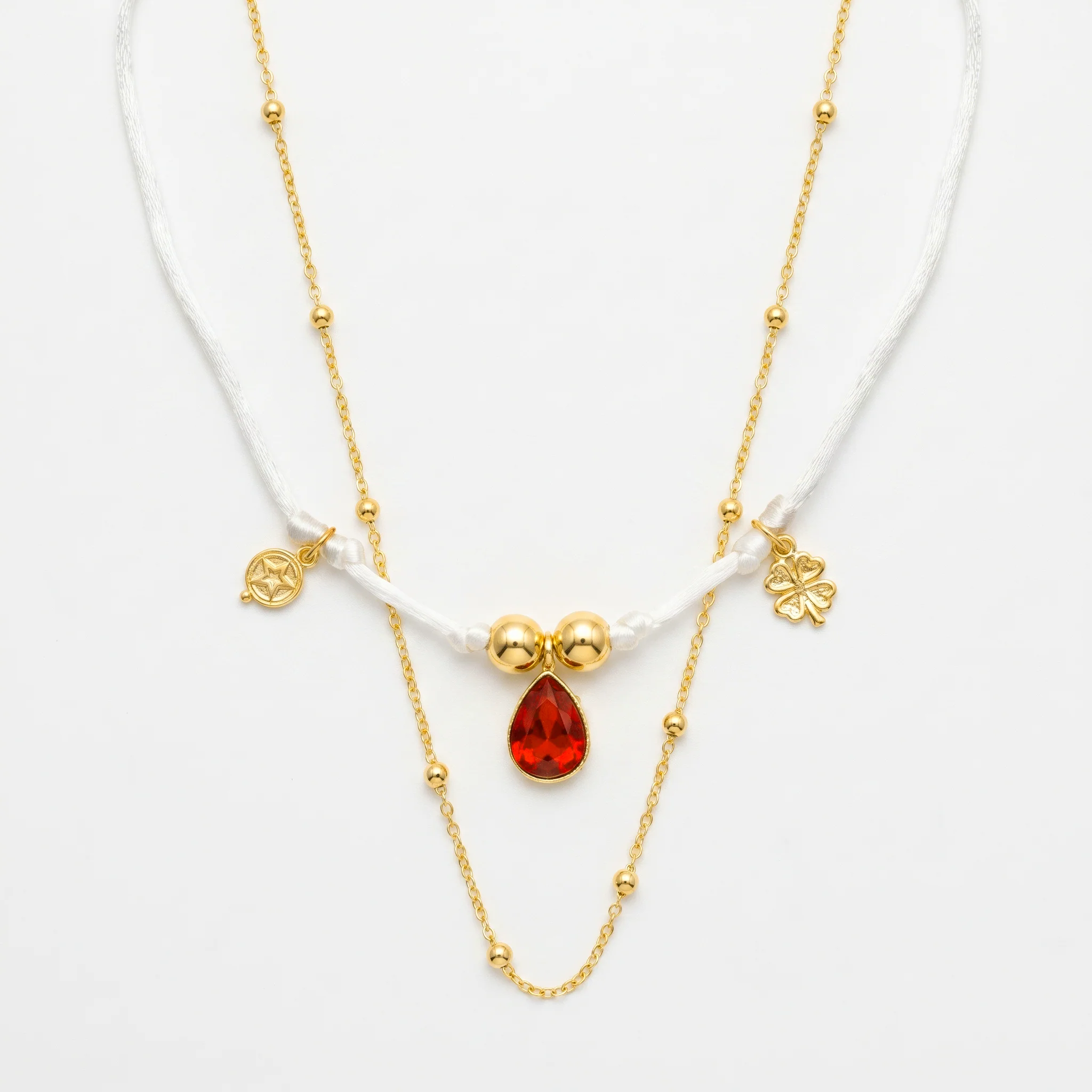 PRAO Necklace Anti-Tarnish White Cord Layered Chain - Image 2