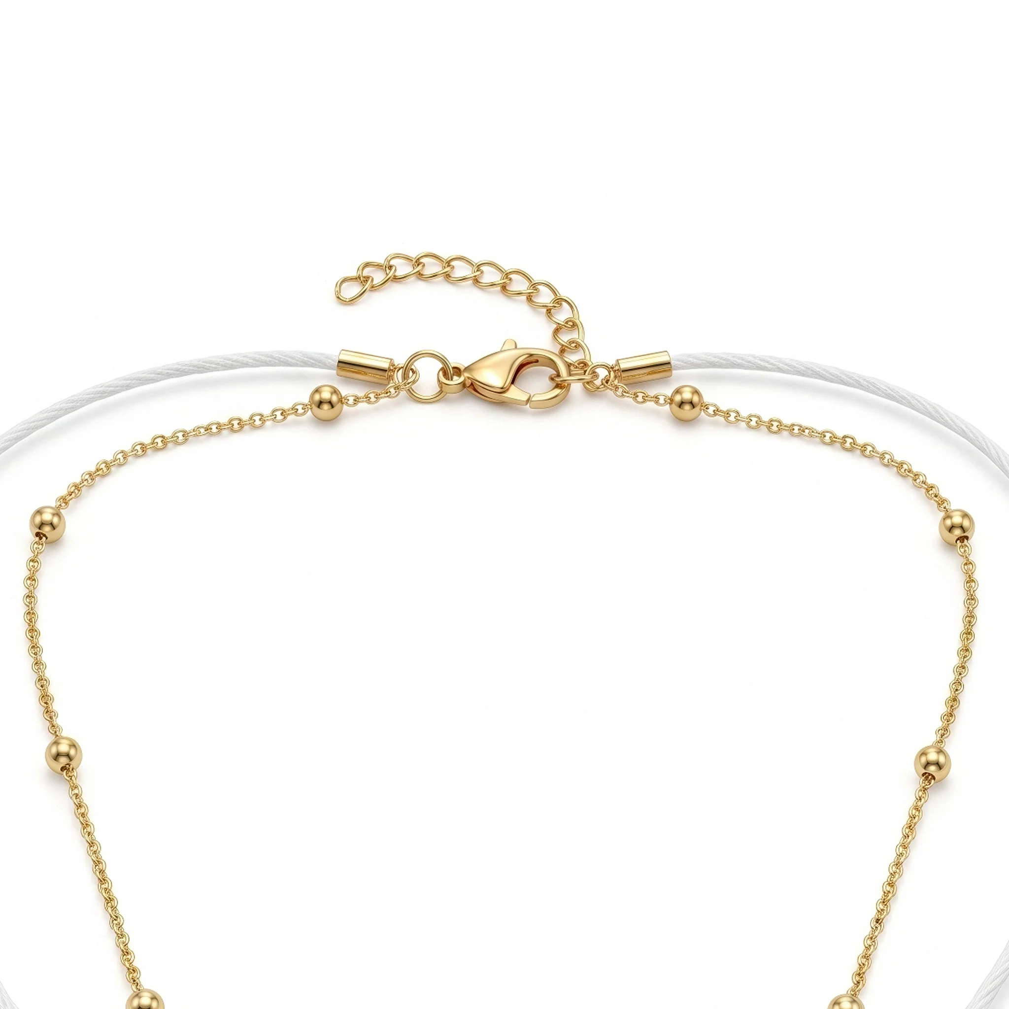 PRAO Necklace Anti-Tarnish White Cord Layered Chain - Image 5