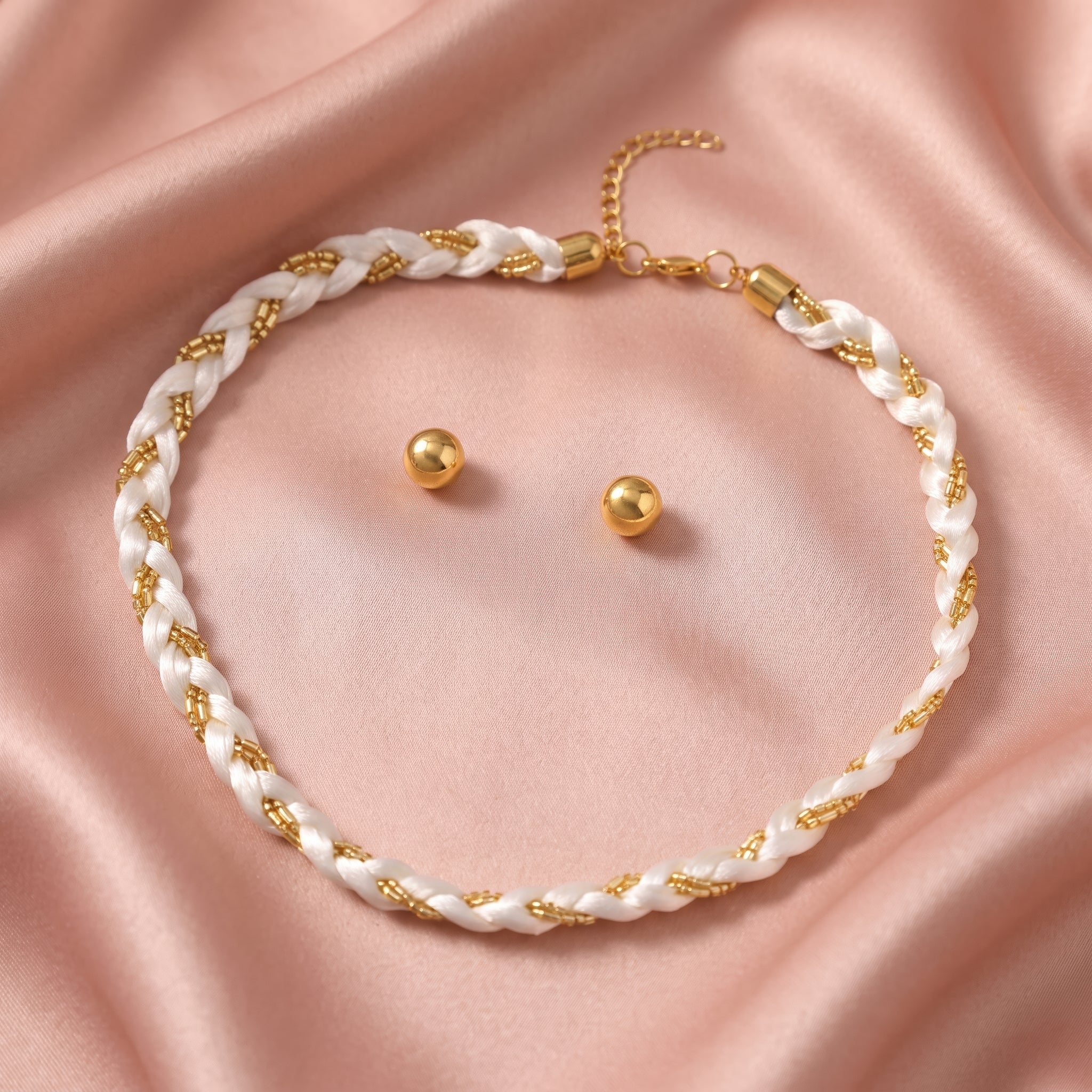 PRAO Necklace Anti-Tarnish Braided Choker Set With Earrings - Image 5