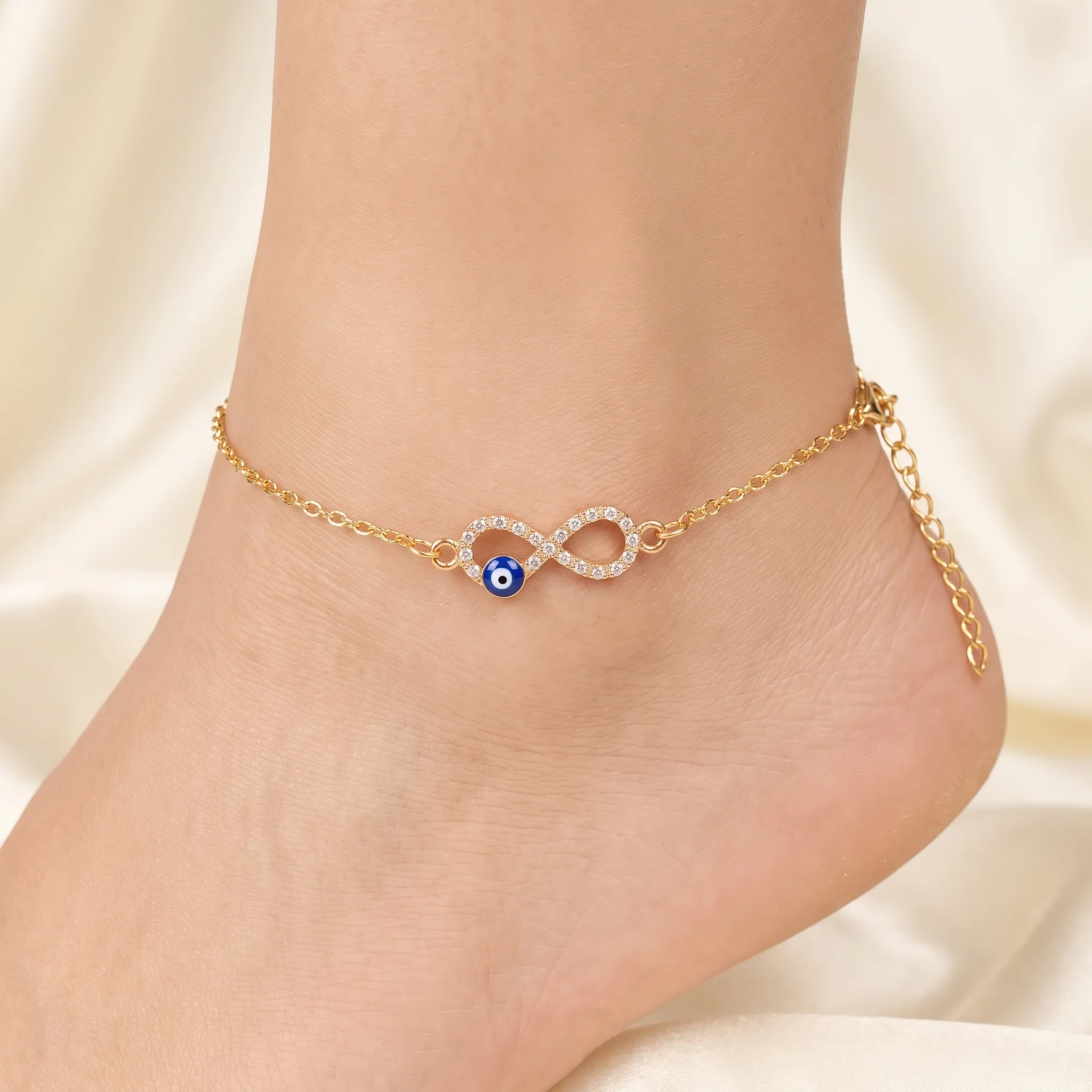 PRAO Anklet Anti-Tarnish Infinity Evil Eye Charm
