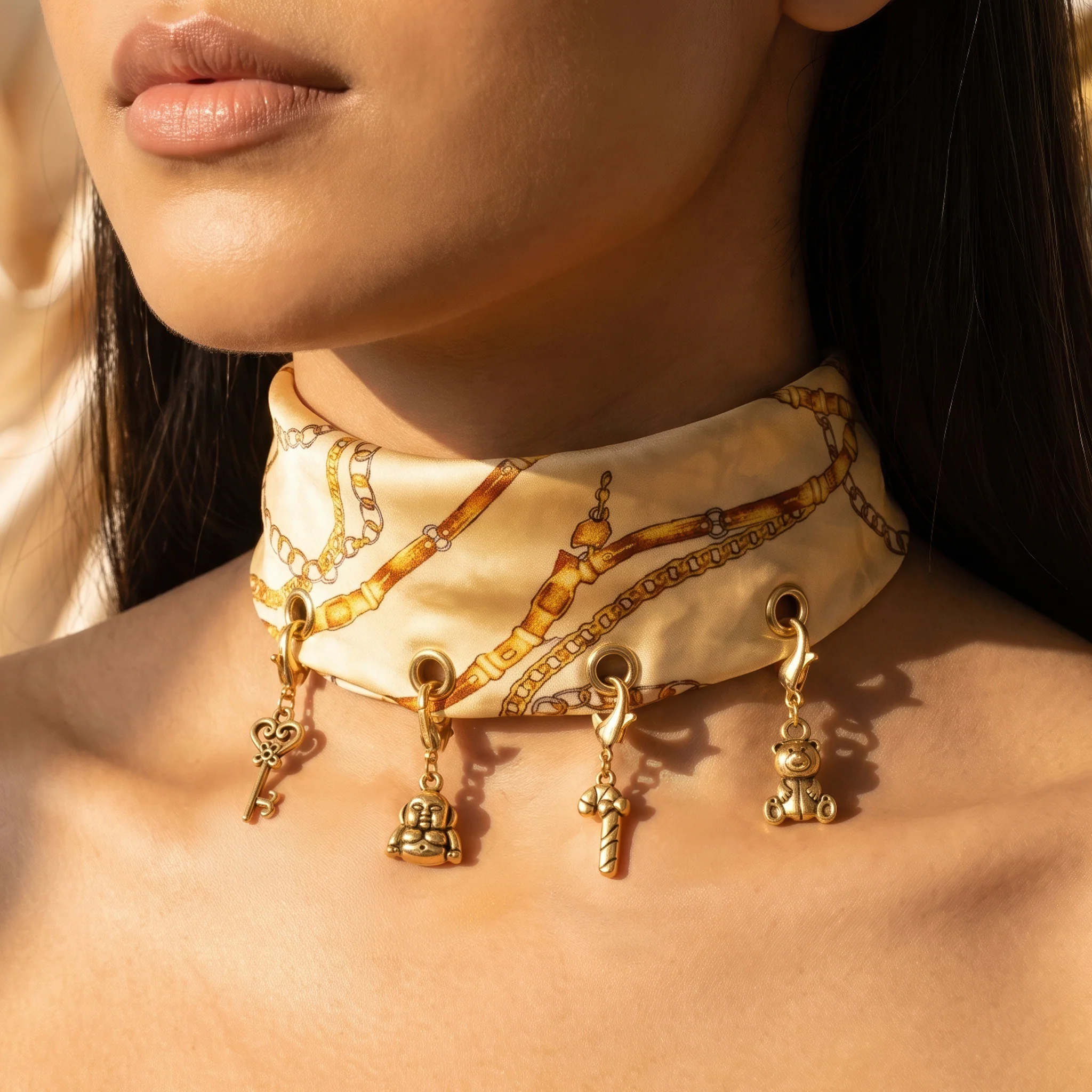 PRAO Scarf Necklace Anti-Tarnish Clip Charms Satin Wrap - Image 3
