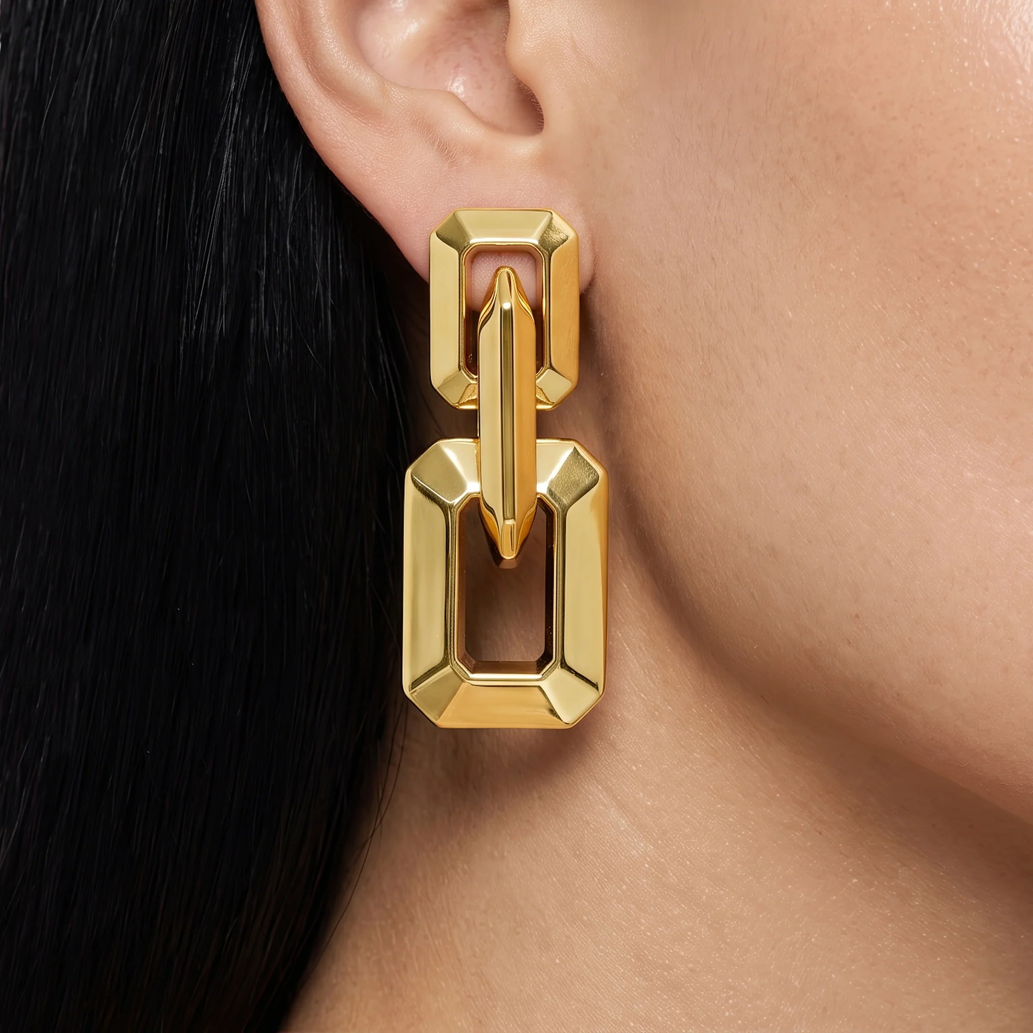 PRAO Earrings Geometric Link Dangles - Image 2