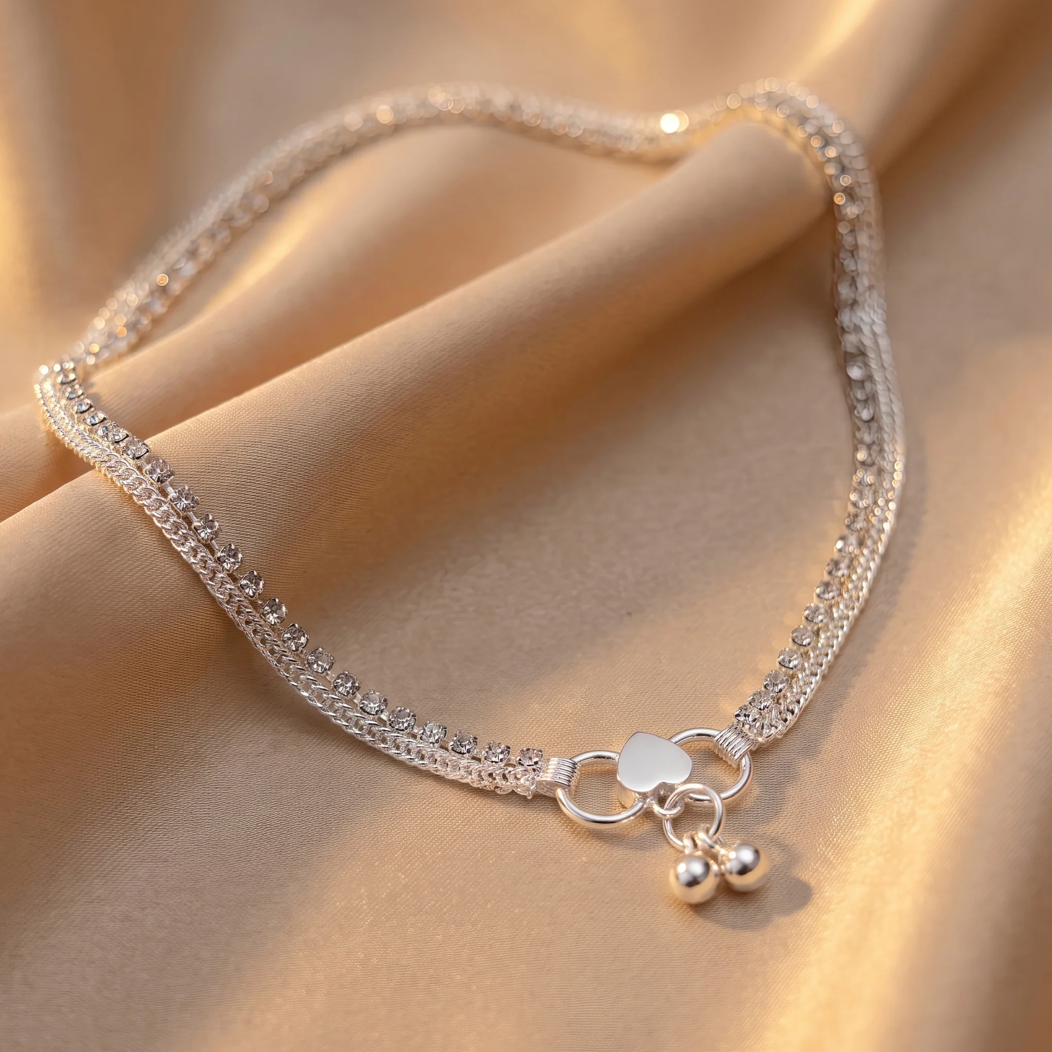PRAO Anklet Anti-Tarnish Layered Heart Crystal - Image 4