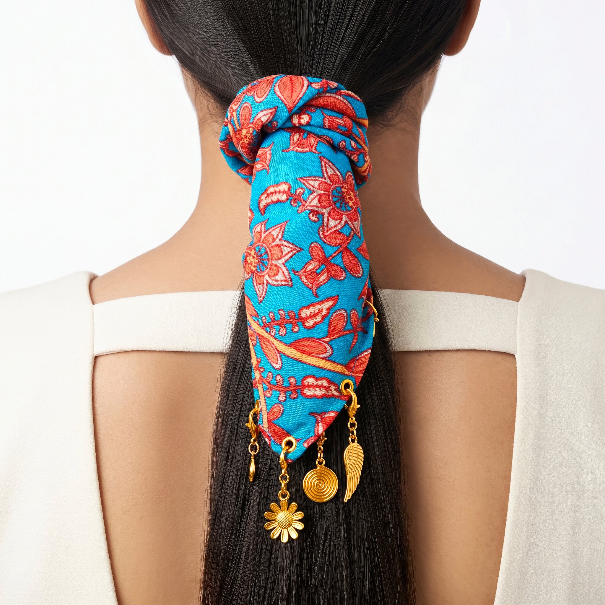 PRAO Scarf Necklace Anti-Tarnish Floral Clip Charm Fabric Detachable Charms - Image 4