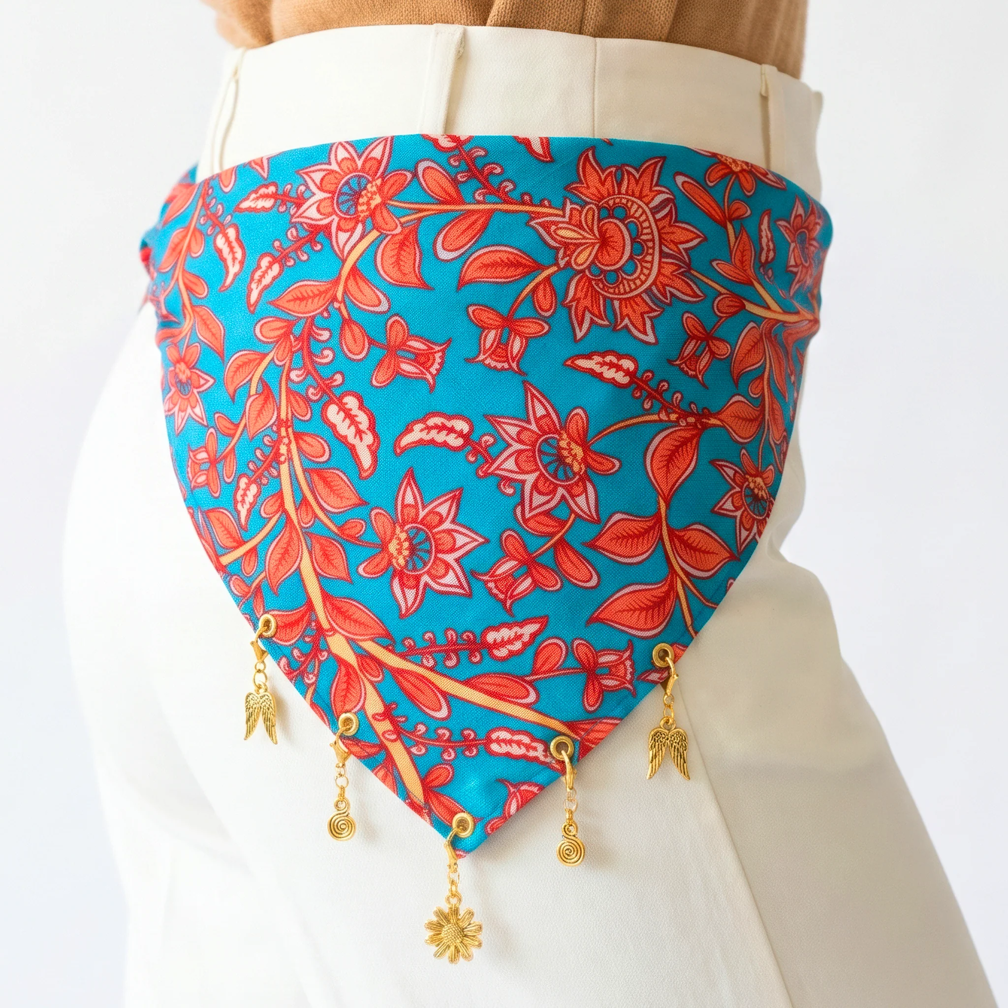 PRAO Scarf Necklace Anti-Tarnish Floral Clip Charm Fabric Detachable Charms - Image 5