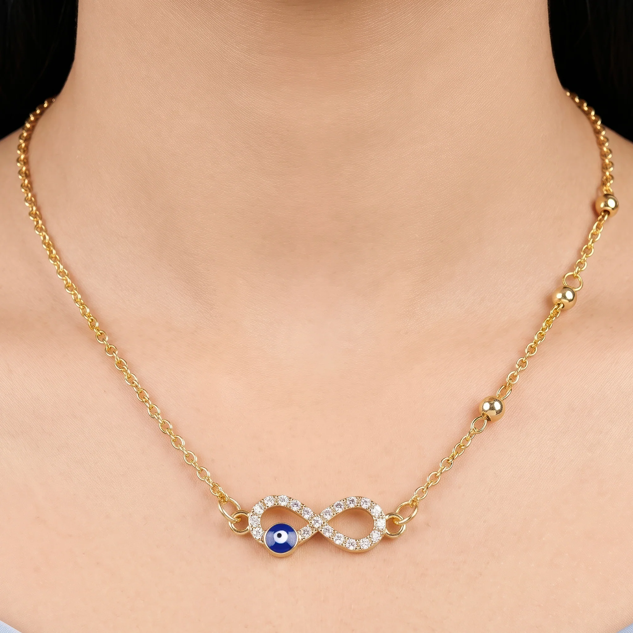 PRAO Necklace Anti-Tarnish Infinity Evil Eye Chain - Image 2