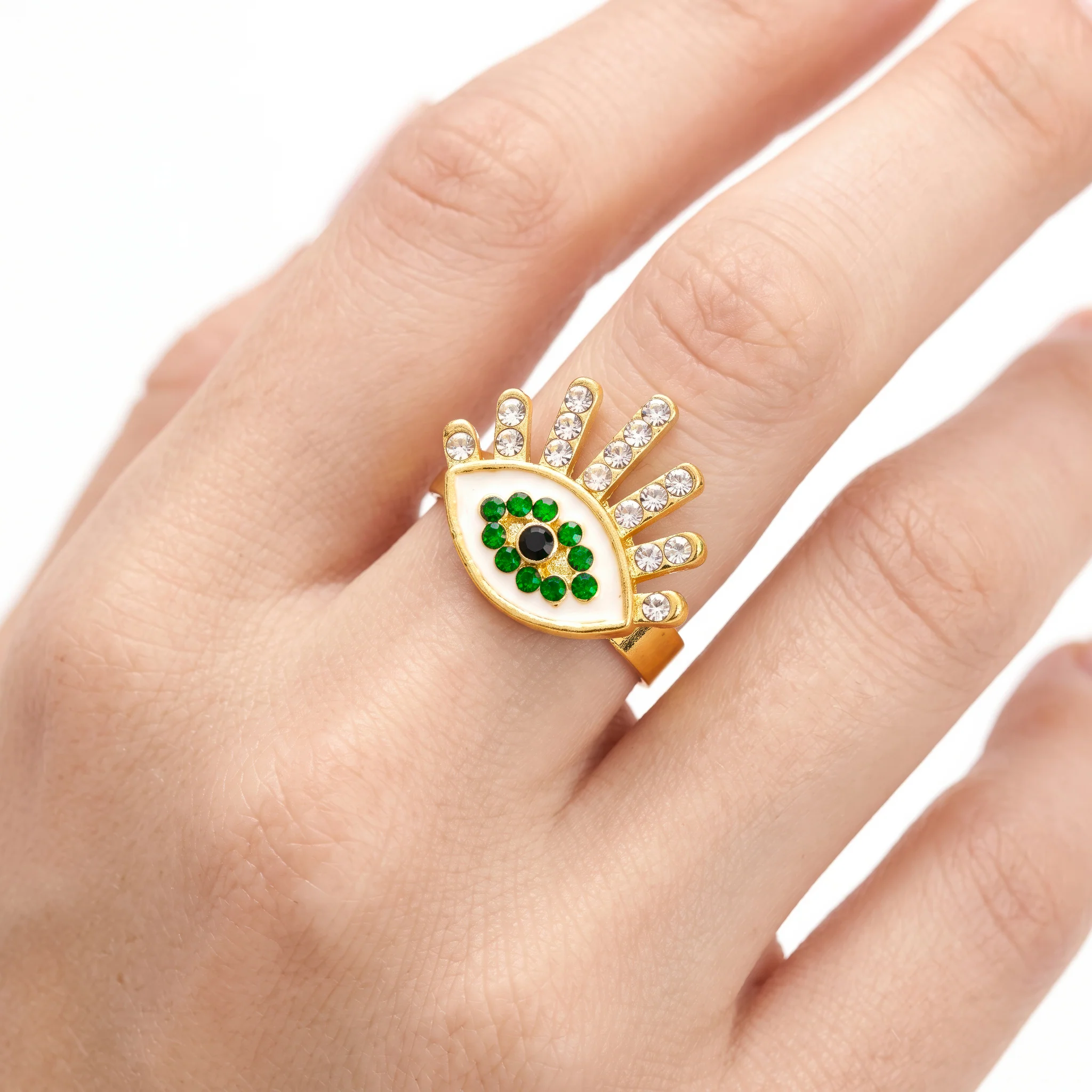PRAO Ring Anti-Tarnish Evil Eye Green (Adjustable Size) - Image 2