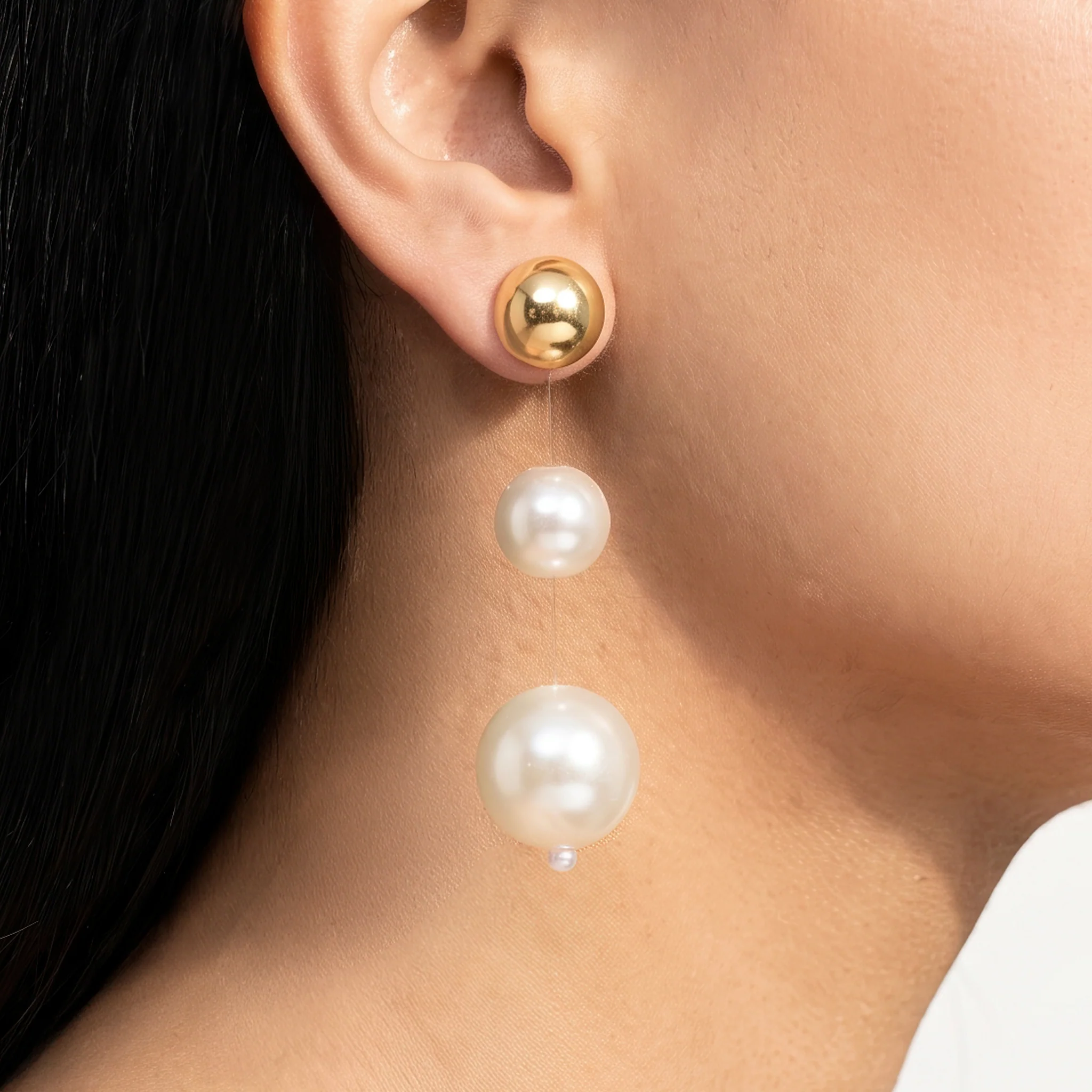 PRAO Earrings Anti-Tarnish Invisible Thread Floating Pearls - Image 3