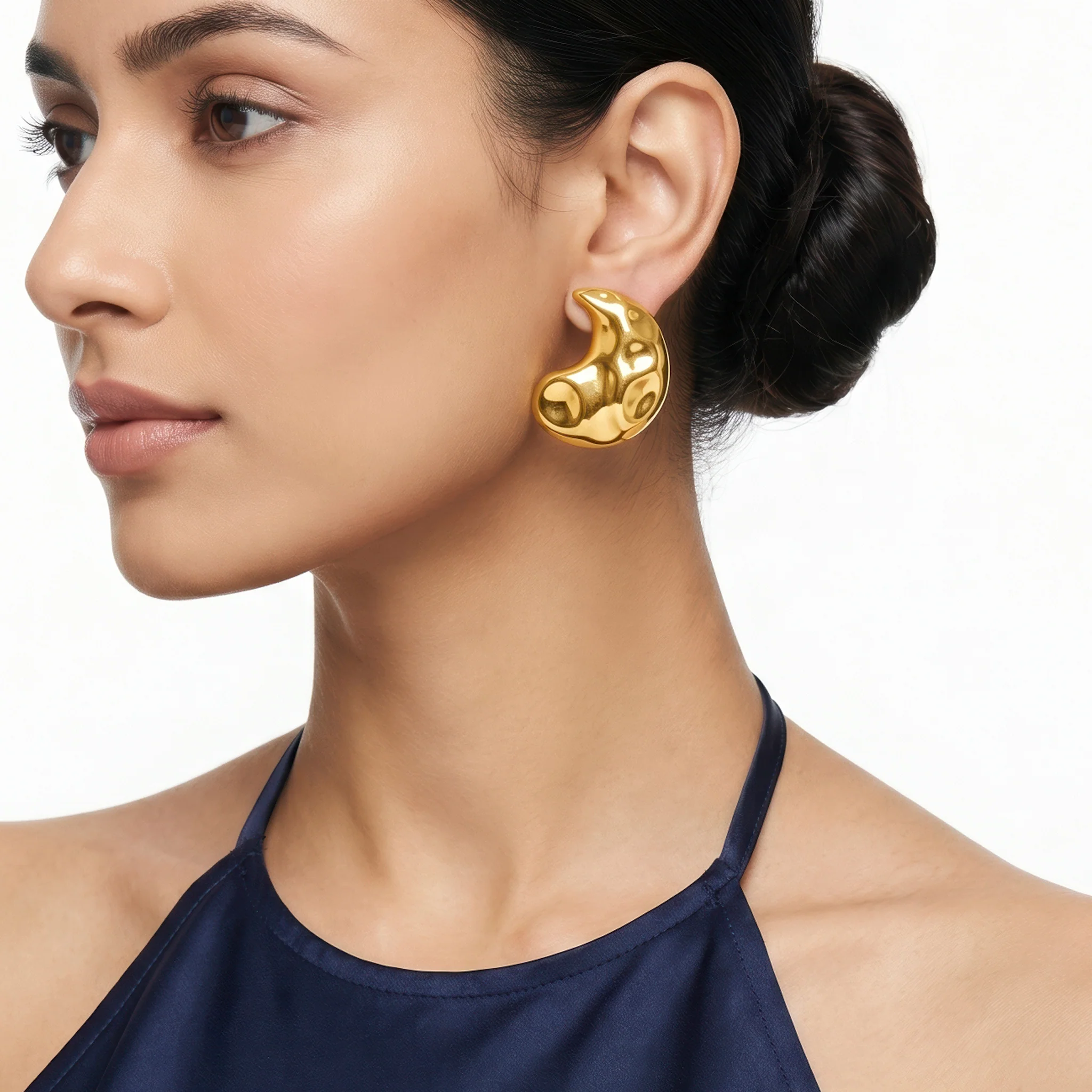 PRAO Earrings Anti-Tarnish Hammered Large Paisley Statement - Image 5
