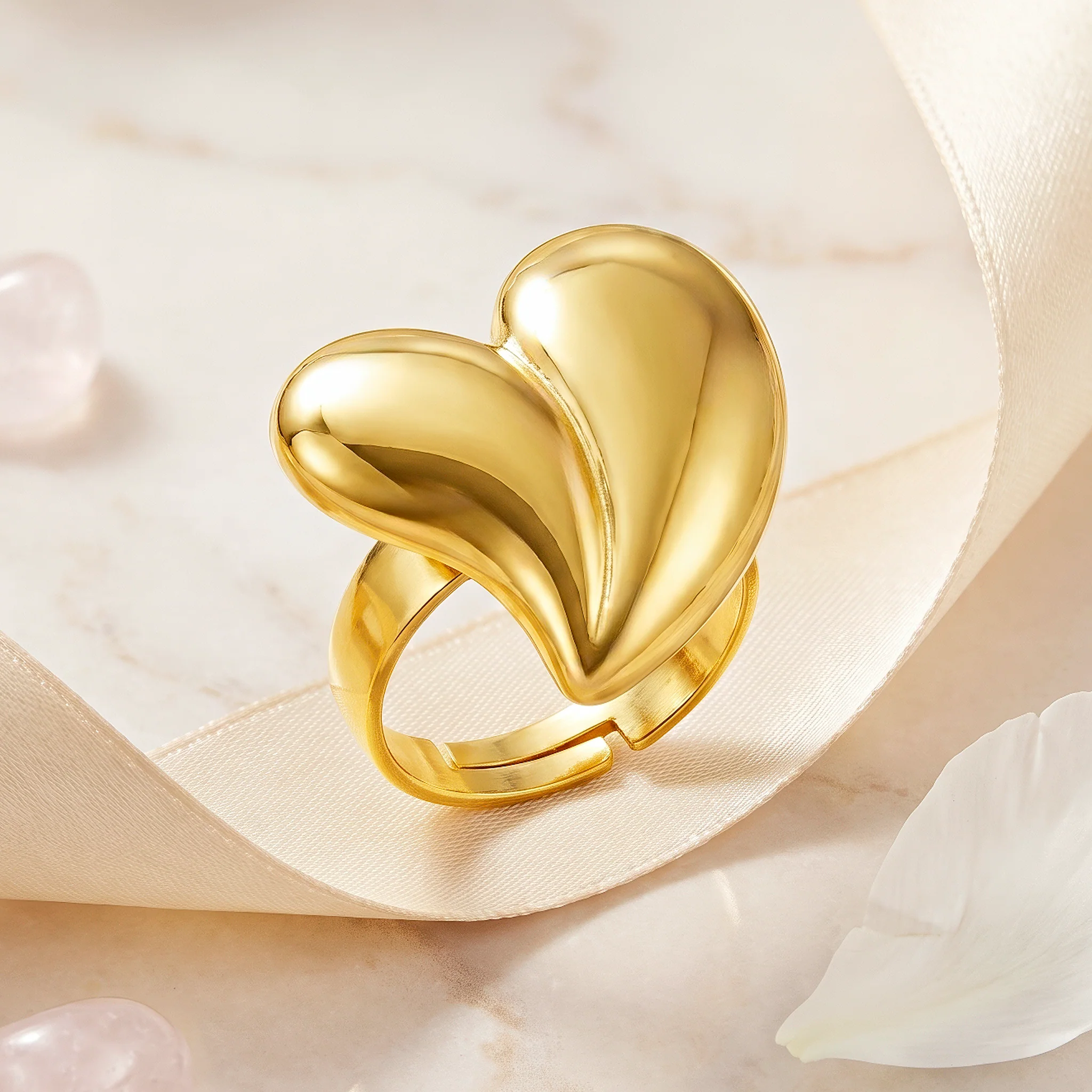 PRAO Ring Anti-Tarnish Puffed Silhouette Heart Motif (Adjustable Size) - Image 3