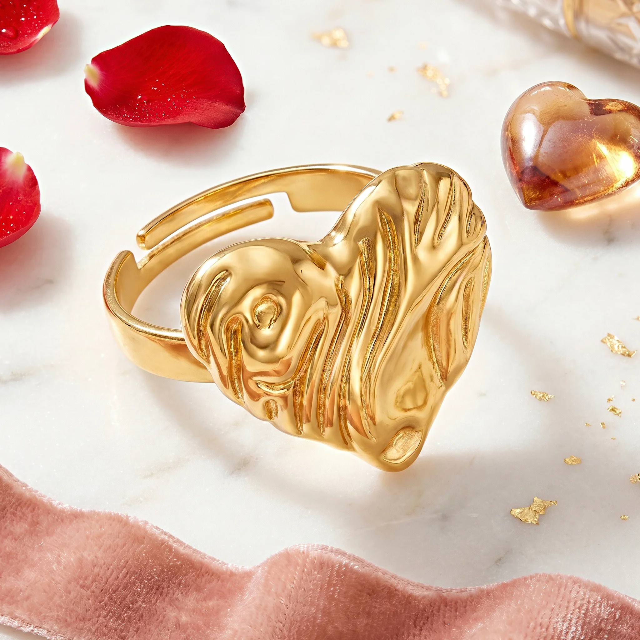 PRAO Ring Anti-Tarnish Organic Molten Heart (Adjustable Size) - Image 4