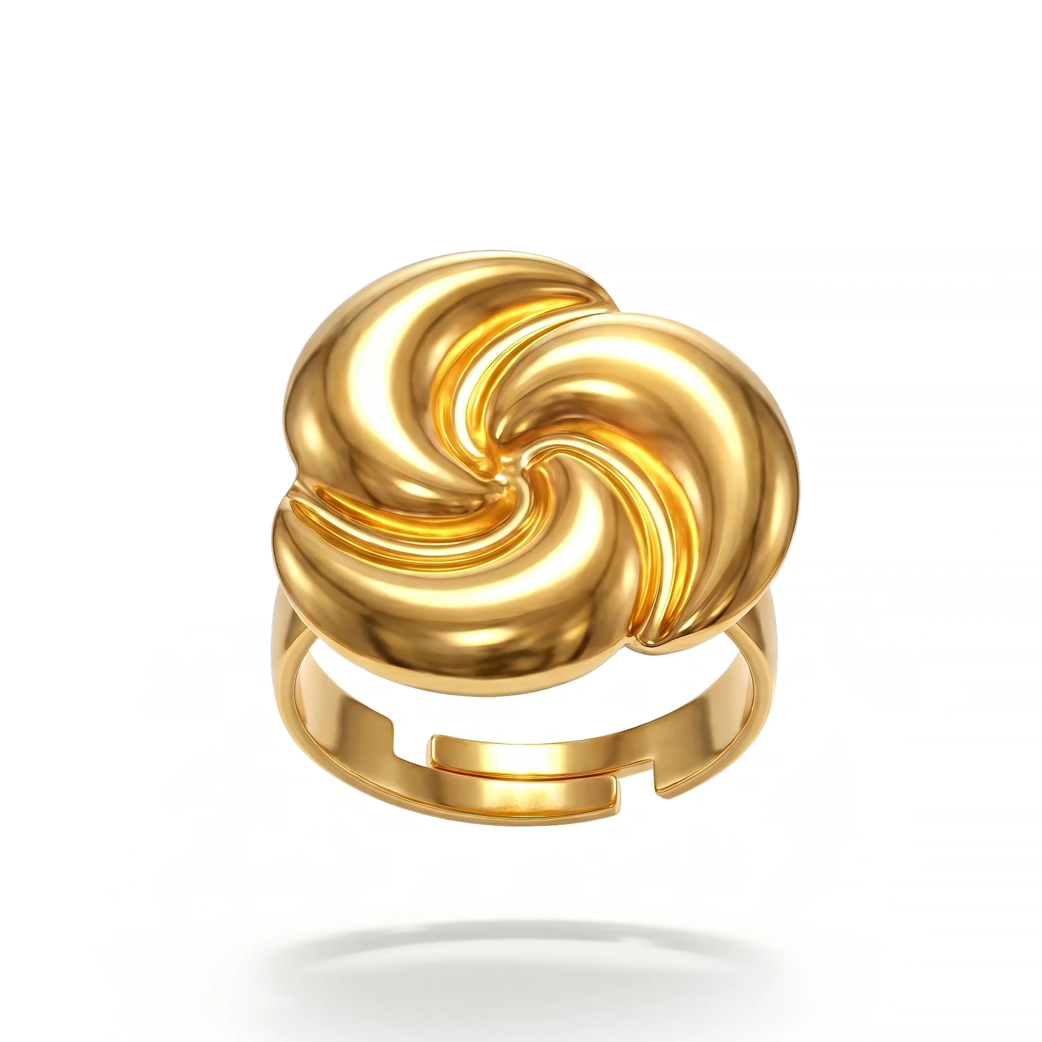 PRAO Ring Anti-Tarnish Swirl Curved Ridge (Adjustable Size)