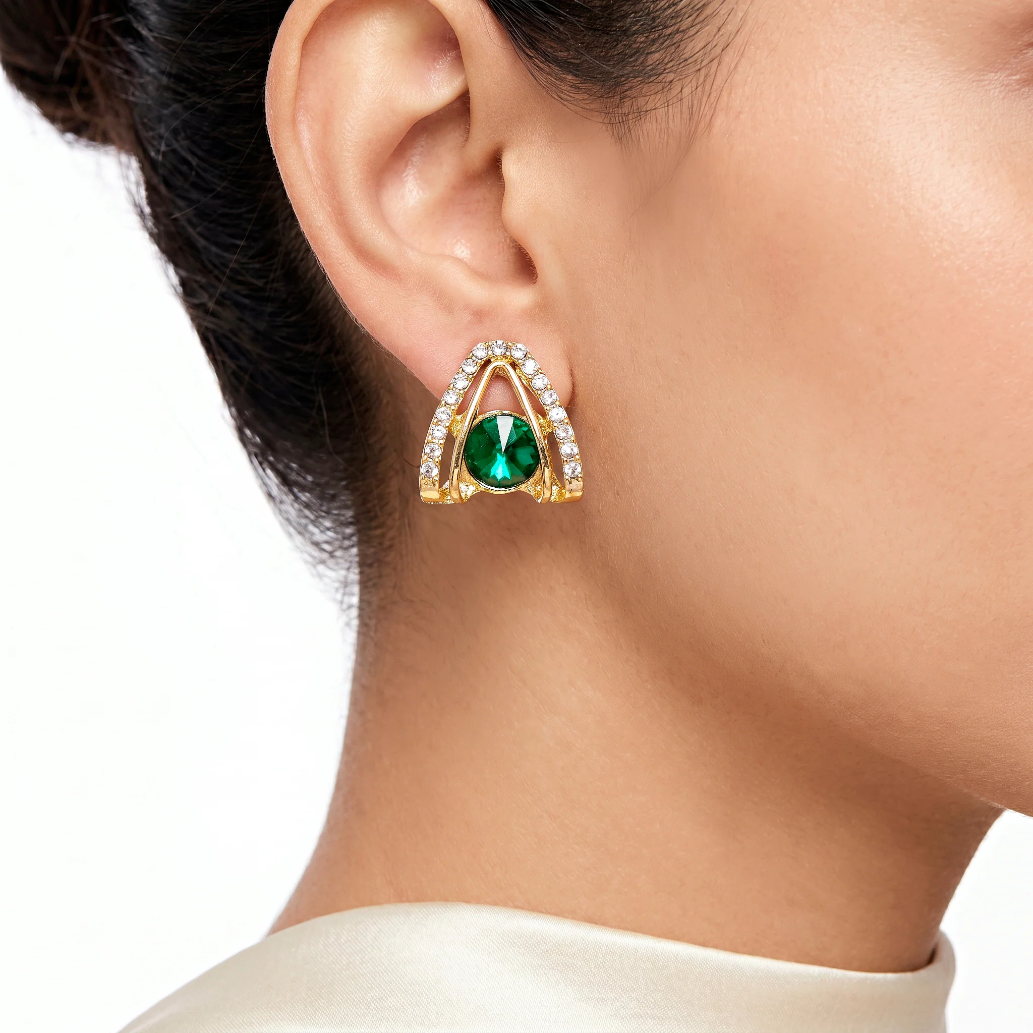 PRAO Earrings Anti-Tarnish Emerald Crystal Studs - Image 2