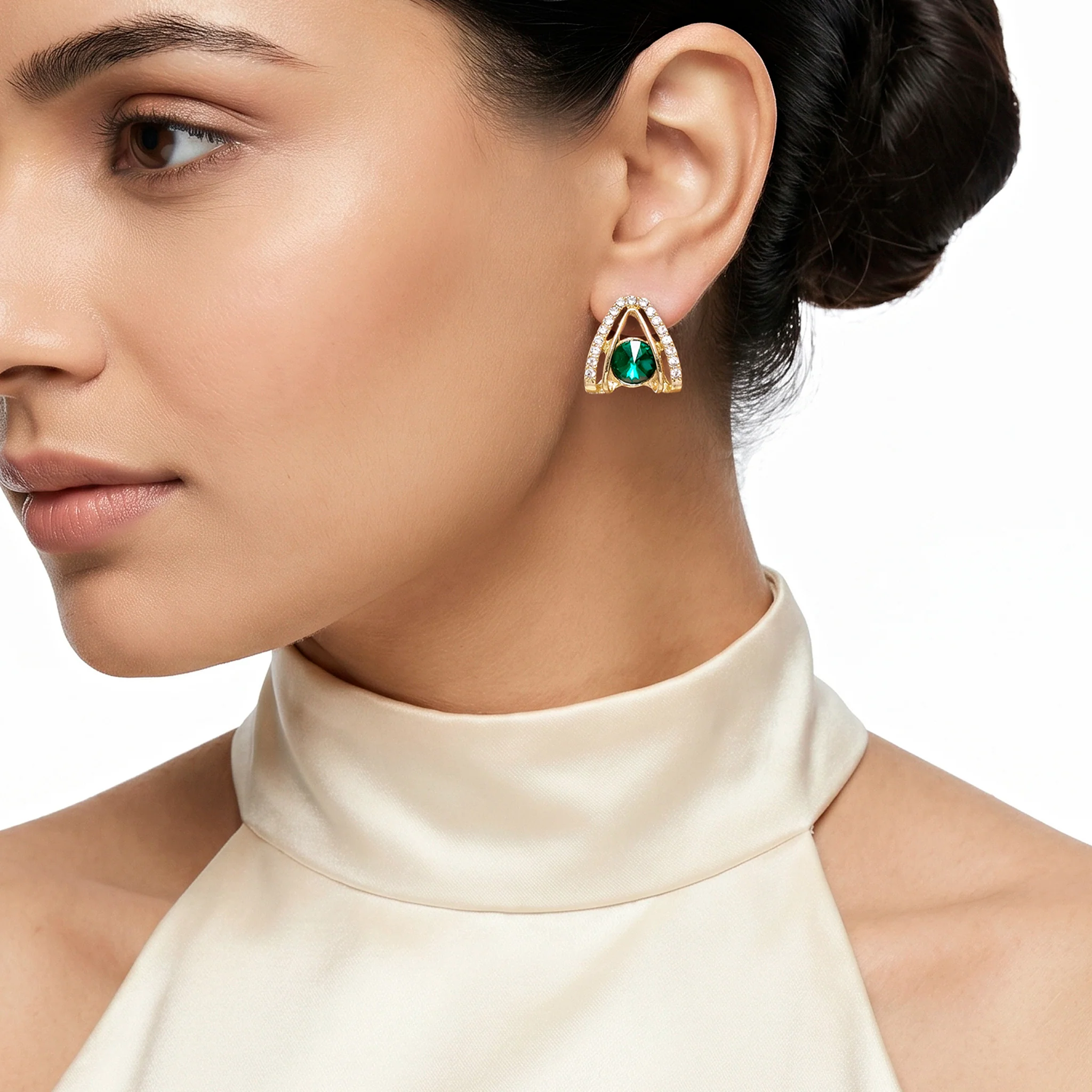 PRAO Earrings Anti-Tarnish Emerald Crystal Studs - Image 3