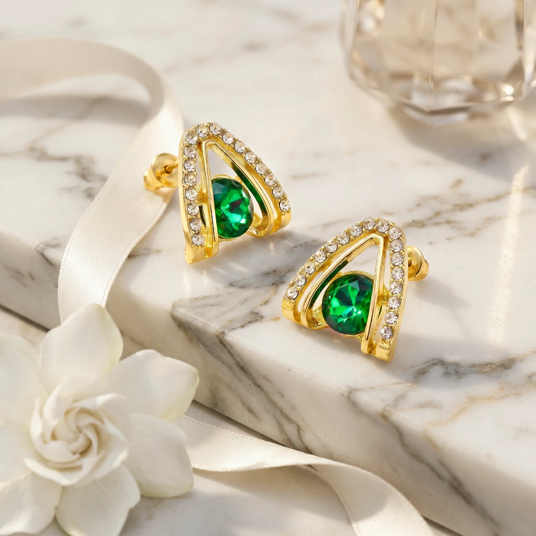 PRAO Earrings Anti-Tarnish Emerald Crystal Studs - Image 4