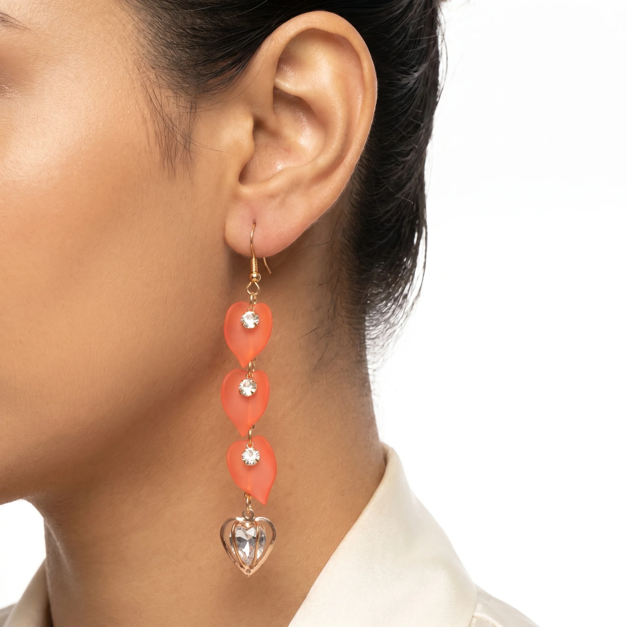 PRAO Earrings Anti-Tarnish Red Leaf Drop Danglers - Image 2