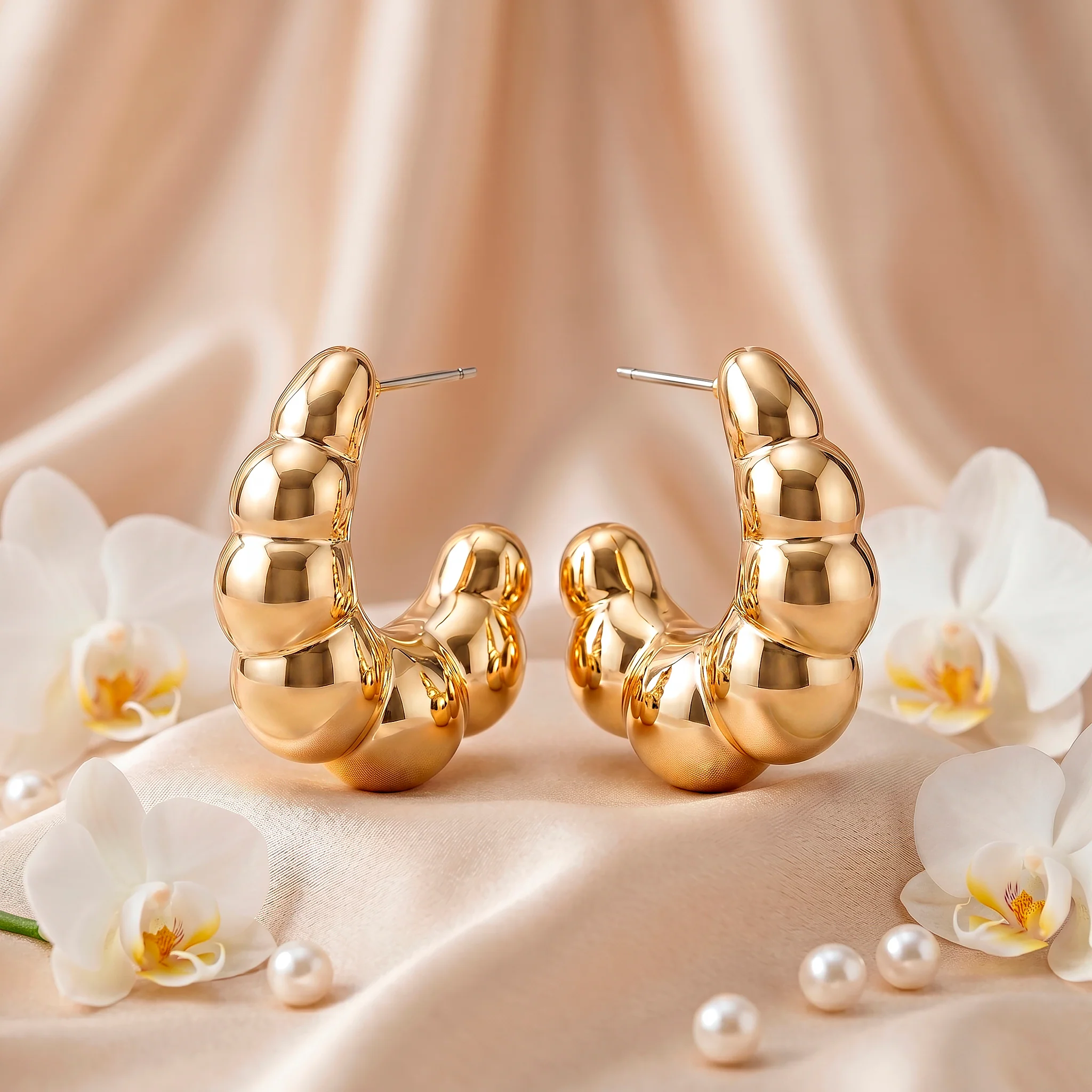 PRAO Earrings Anti-Tarnish Chunky Croissant Hoops - Image 4