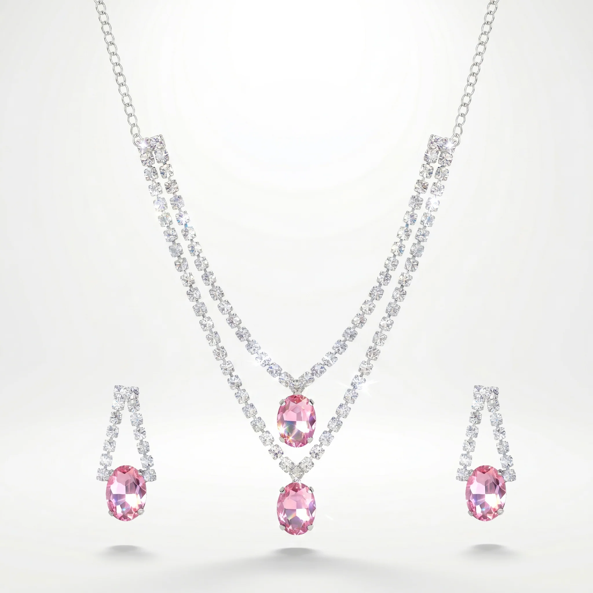 PRAO Necklace Anti-Tarnish Vintage Rose Oval Crystal Double-Layer Set With Earrings - Image 6