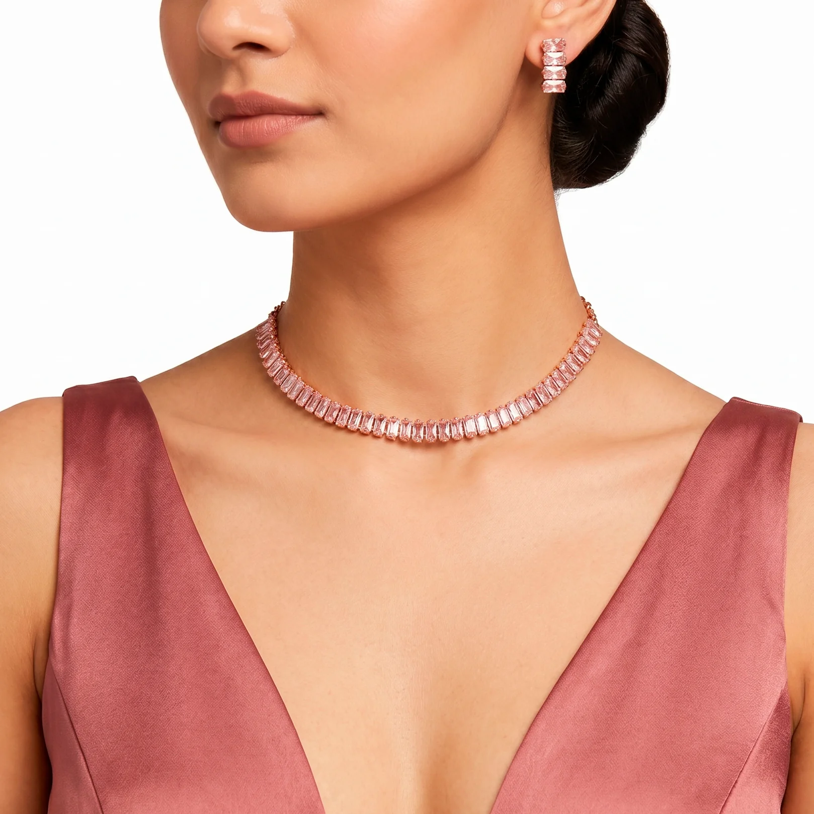 PRAO Necklace Anti-Tarnish Baguette Crystal Tennis - Image 4