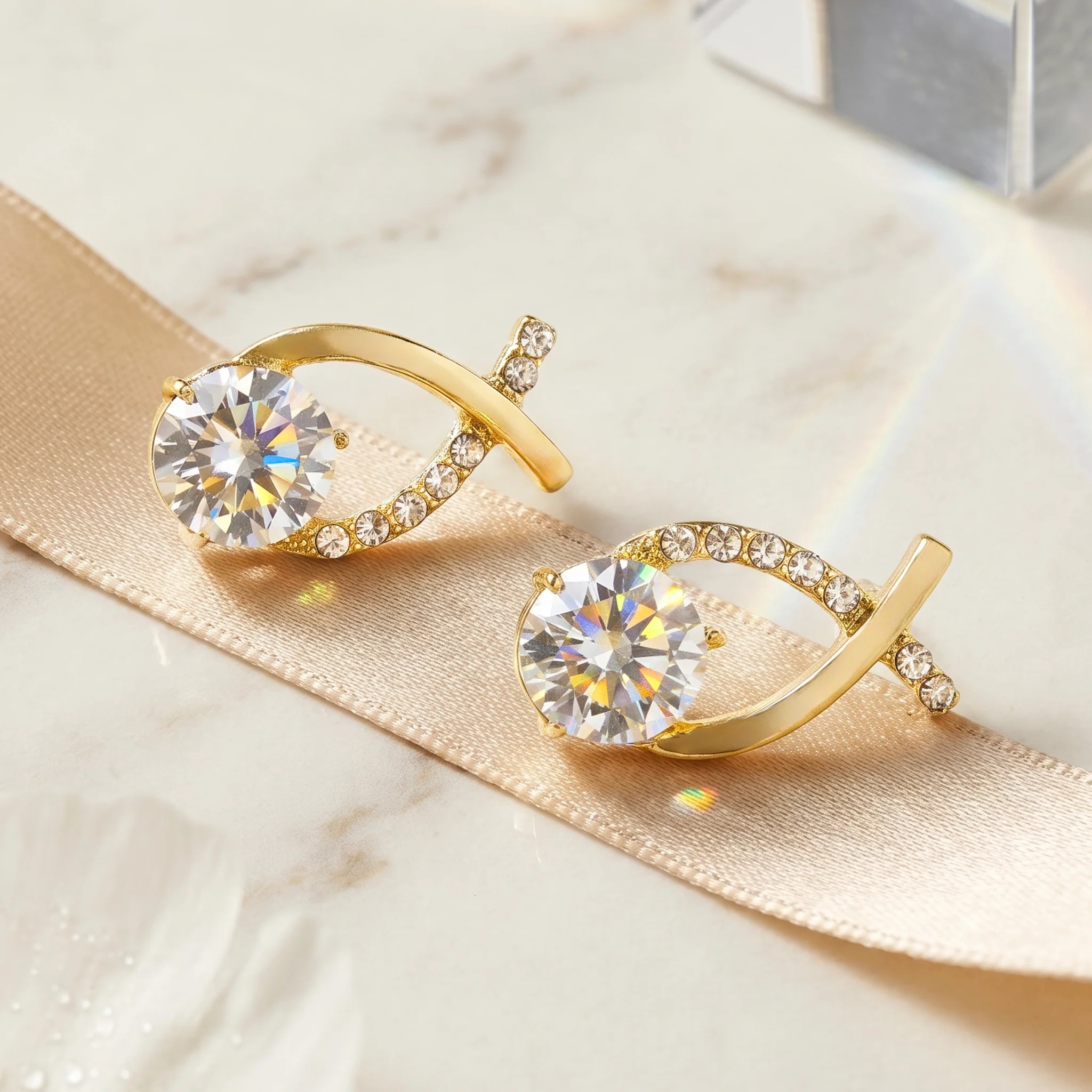 PRAO Earrings Anti-Tarnish Crossover Teardrop Crystal Studs - Image 4