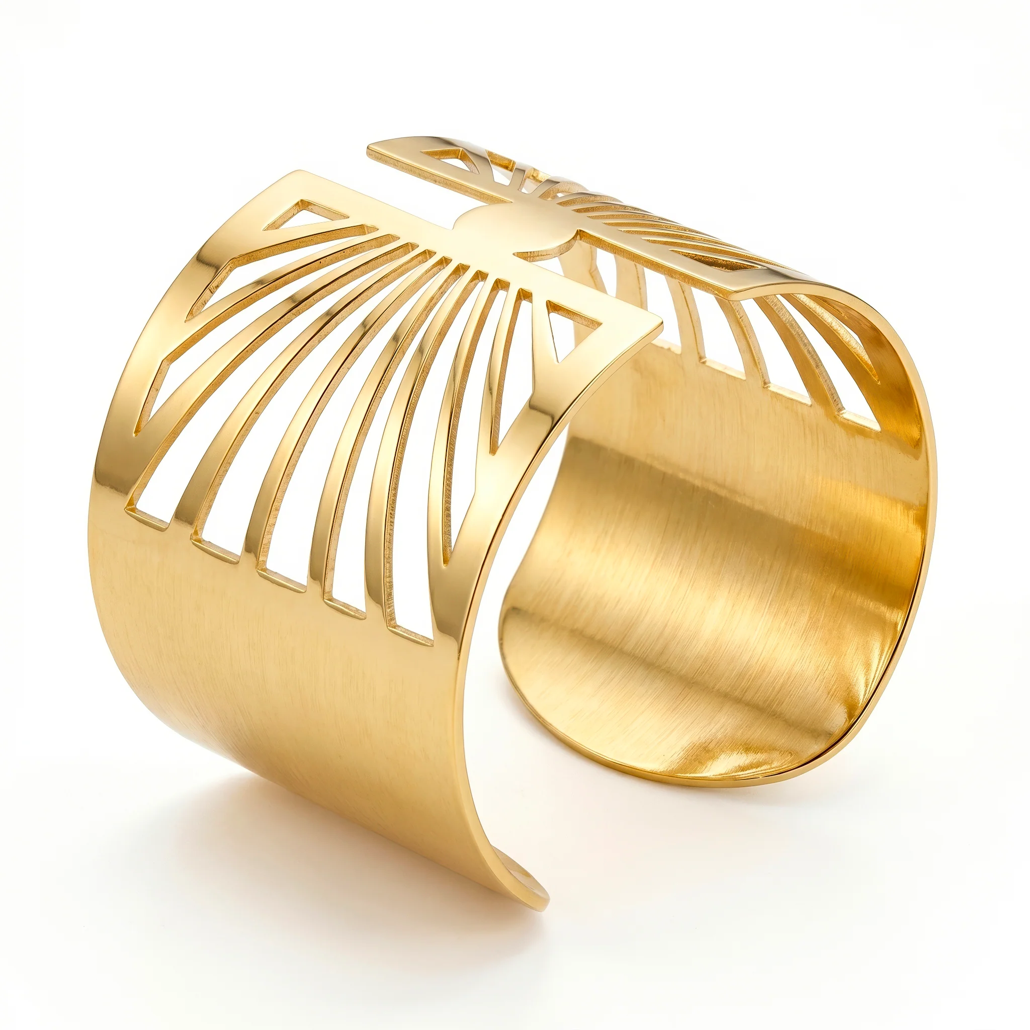 PRAO Bracelet Anti-Tarnish Wide Cuff With Sunburst Motif (Adjustable Size) - Image 3