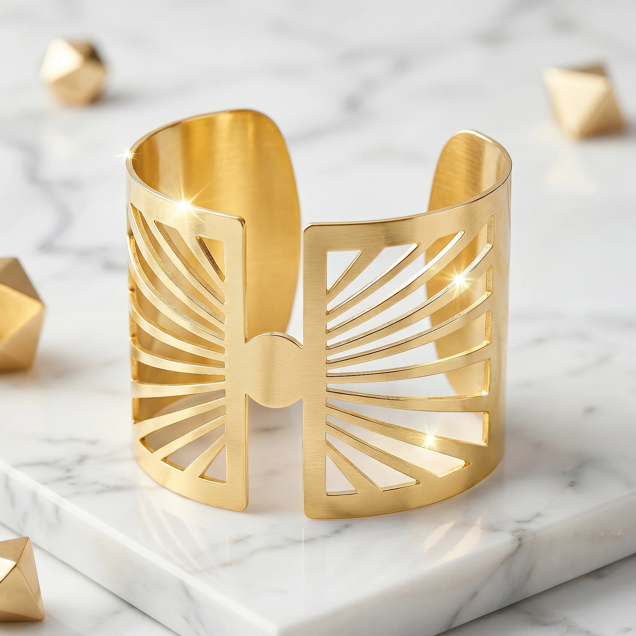 PRAO Bracelet Anti-Tarnish Wide Cuff With Sunburst Motif (Adjustable Size) - Image 4
