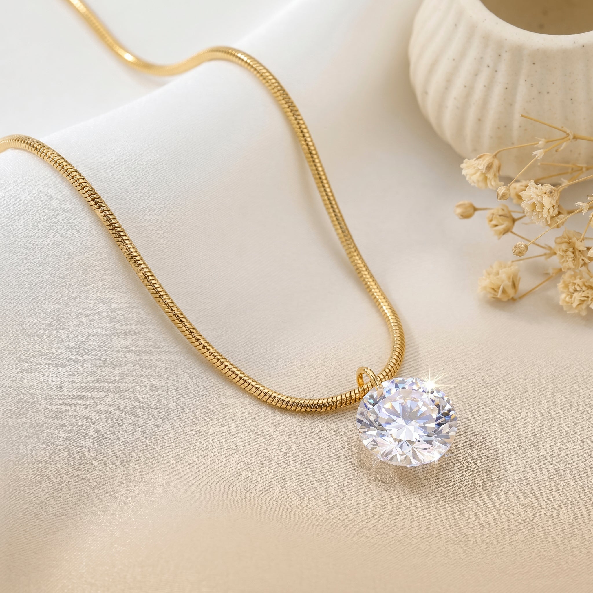 Anti-Tarnish Gold Plated Snake Chain Solitaire Pendant - Image 3