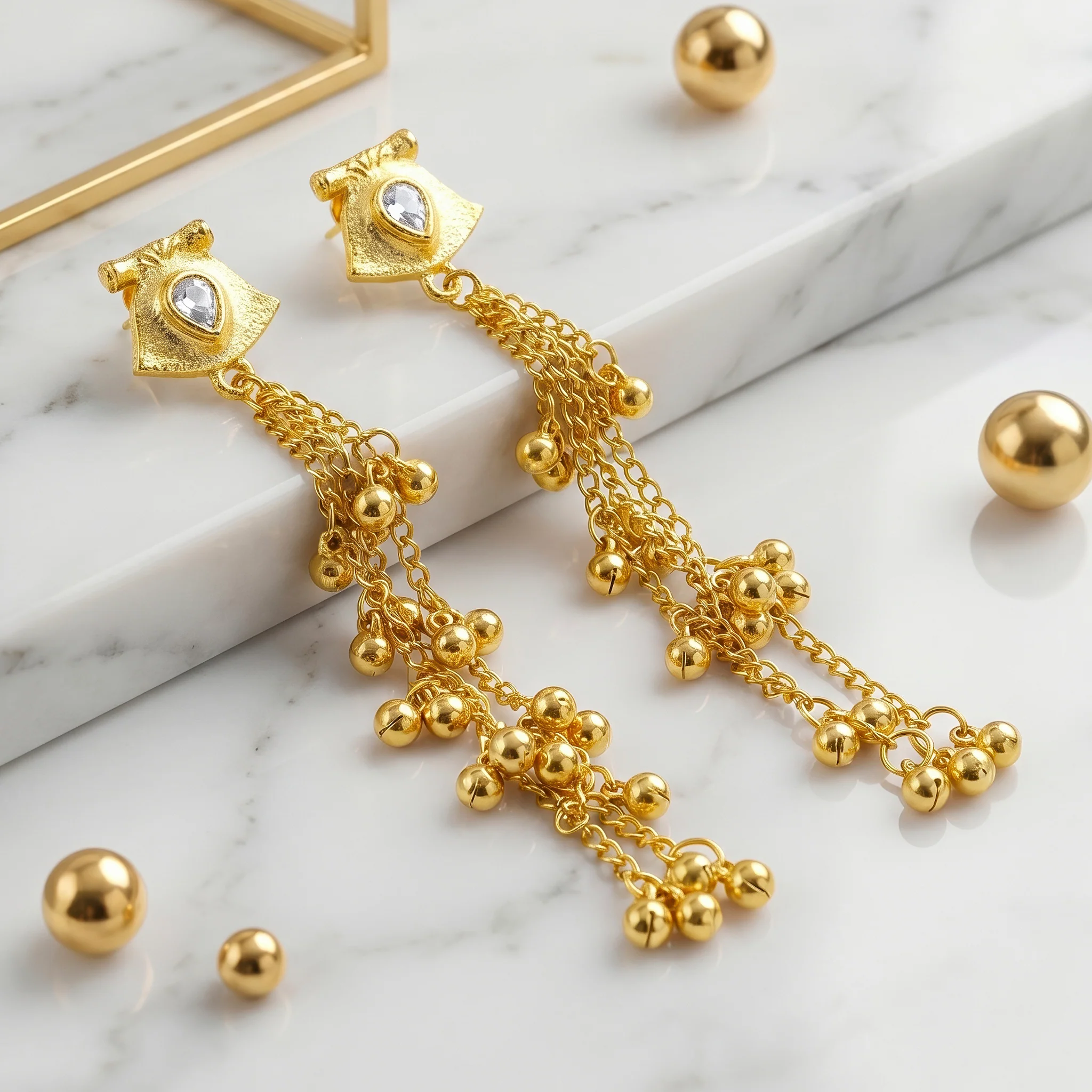 PRAO Earrings Anti-Tarnish Extra-Long Kashmiri Teardrop Crystal Tops - Image 3