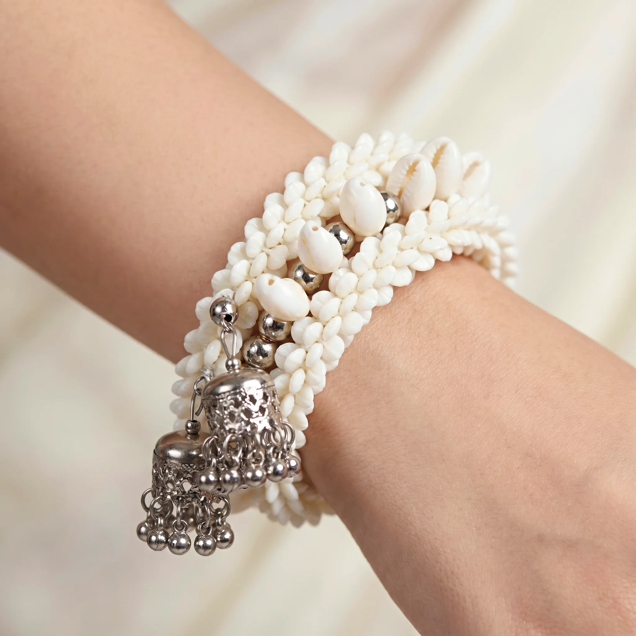 PRAO Bracelet Anti-Tarnish Spiral Bracelet Cowrie Jhumka (Adjustable Size)